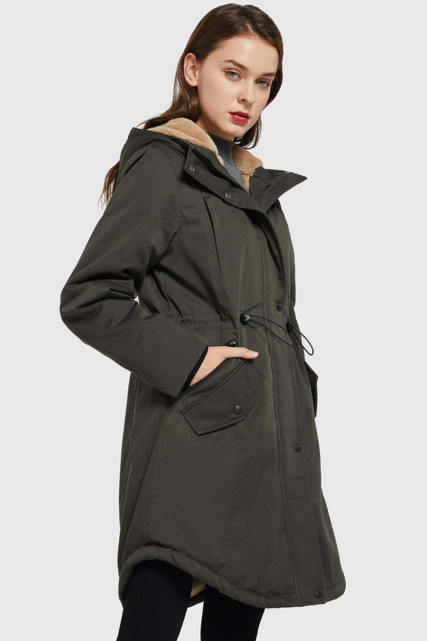 Fleece-Lined Hooded Parka Jacket with Pockets