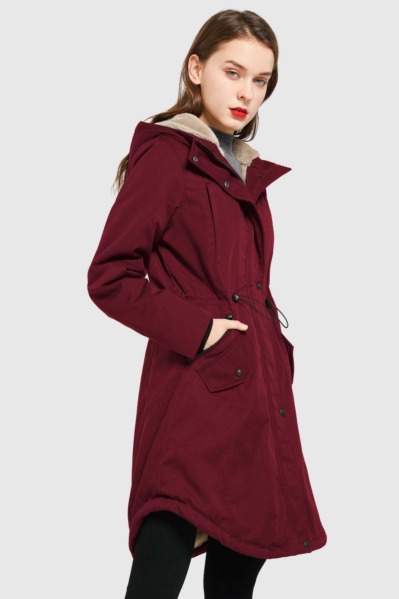 Fleece-Lined Hooded Parka Jacket with Pockets
