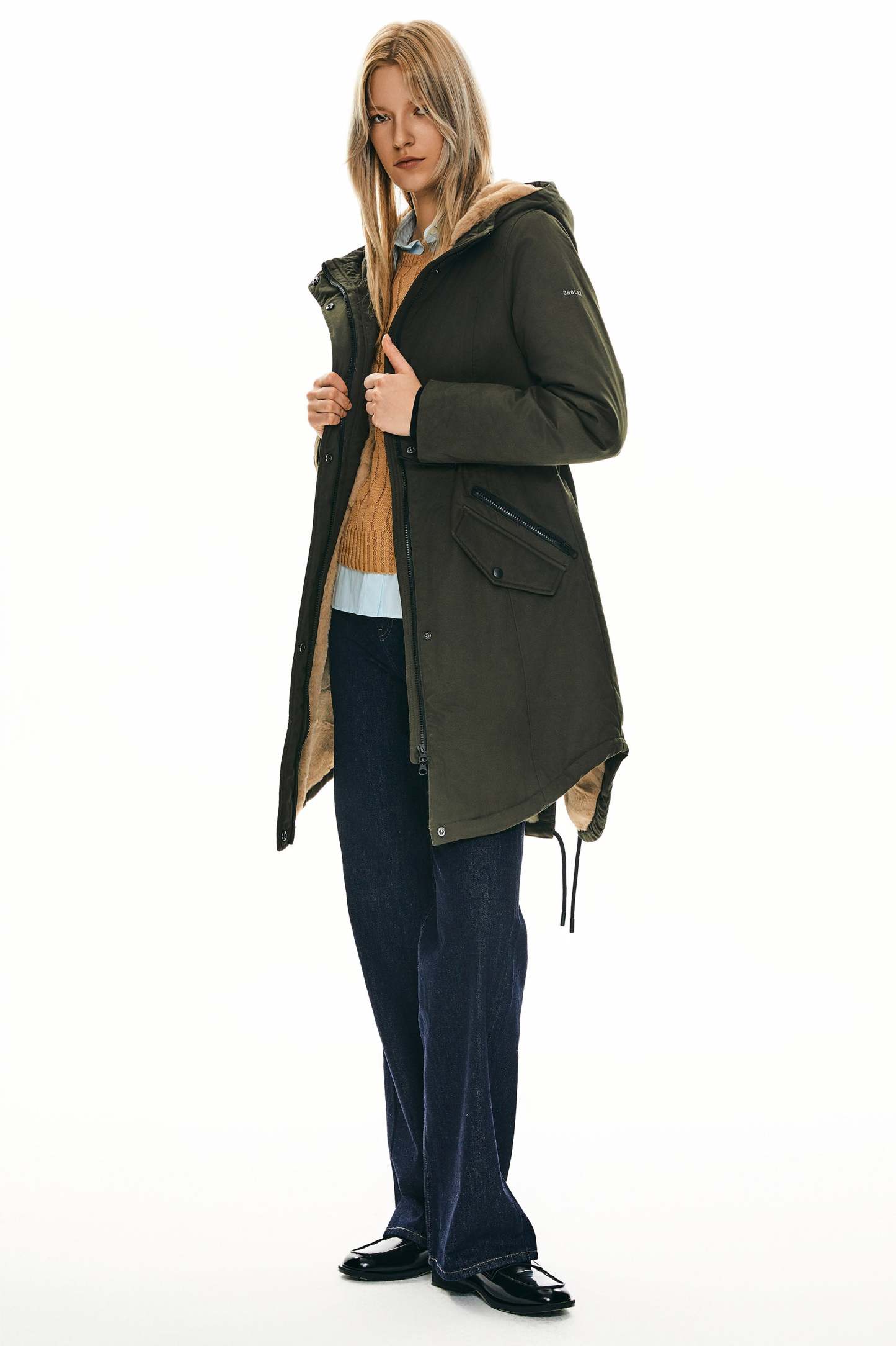 Fleece-Lined Hooded Parka Jacket with Pockets
