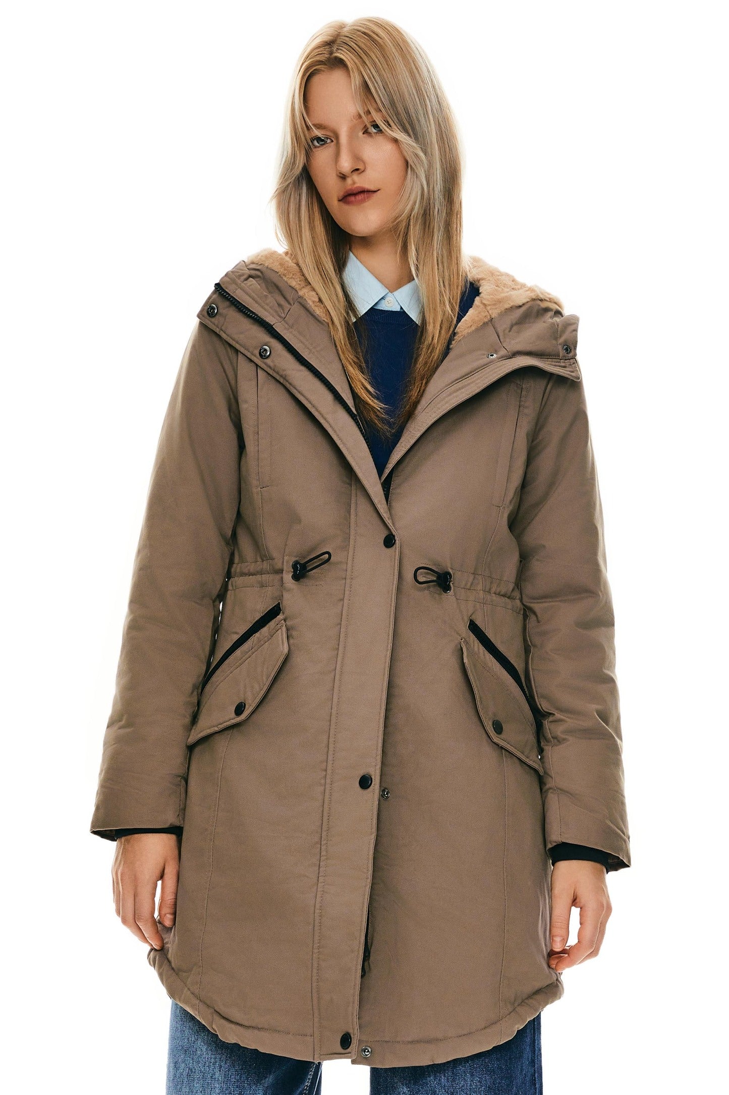 Fleece-Lined Hooded Parka Jacket with Pockets