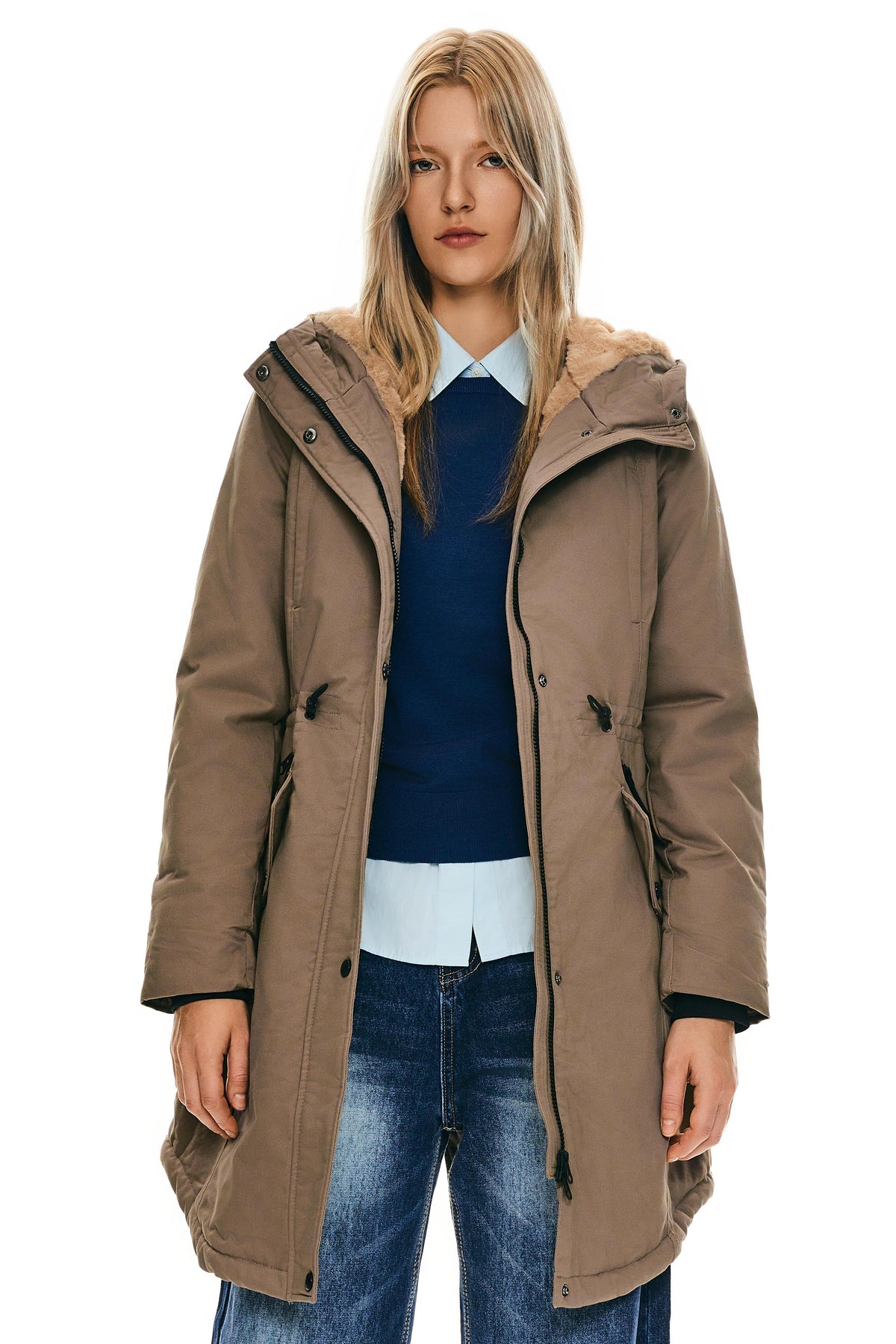 Fleece-Lined Hooded Parka Jacket with Pockets