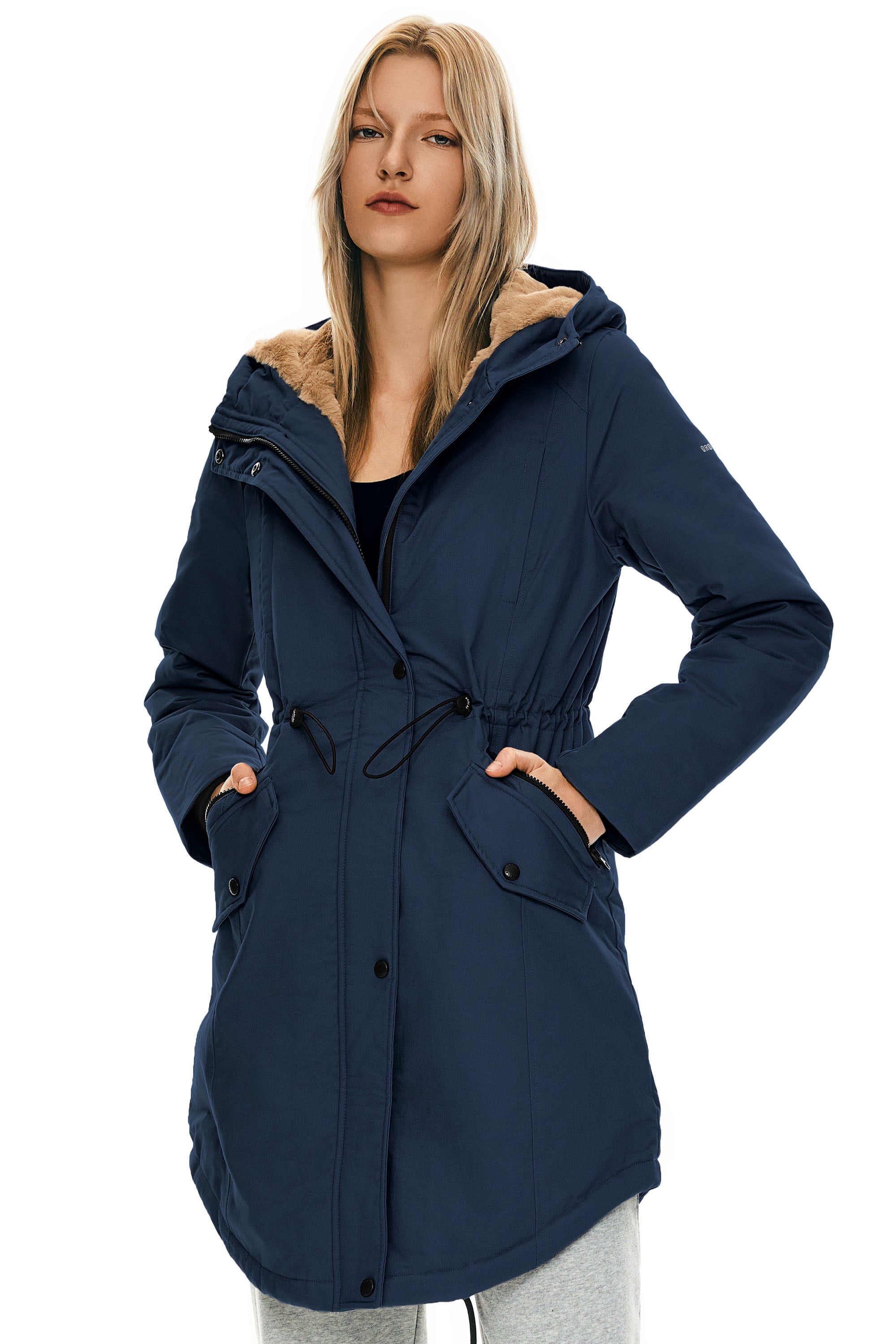 Fleece-Lined Hooded Parka Jacket with Pockets