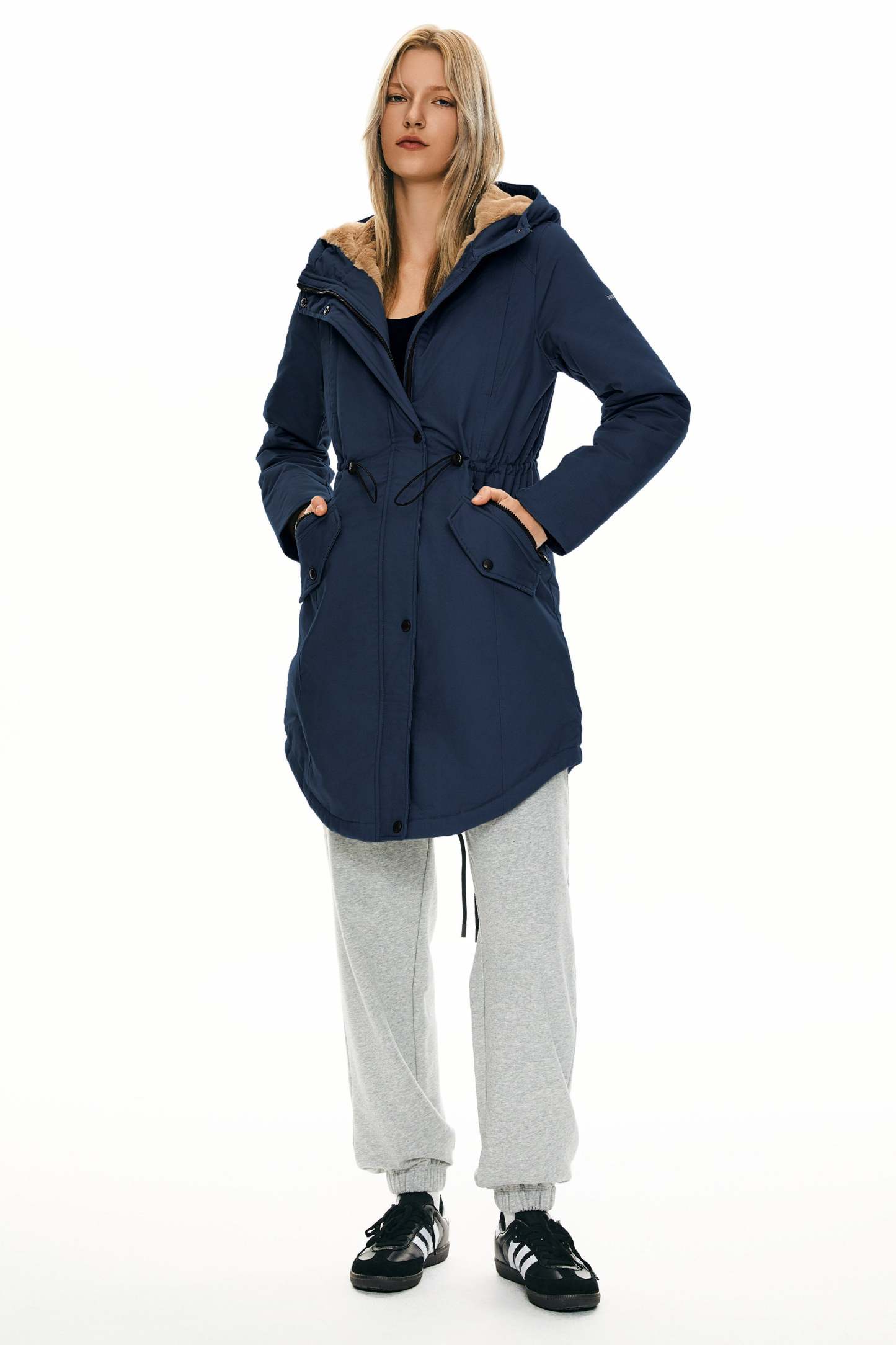 Fleece-Lined Hooded Parka Jacket with Pockets