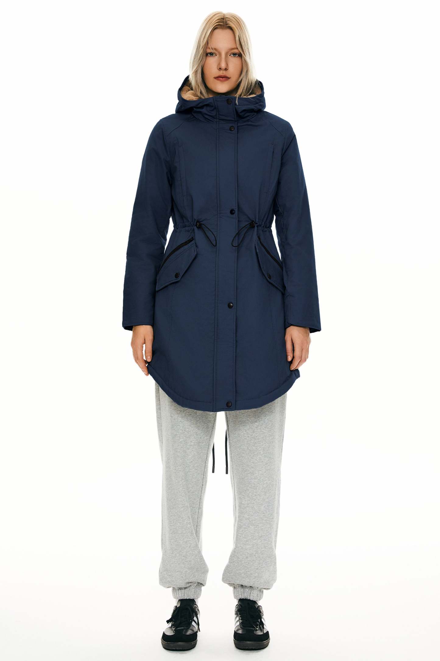 Fleece-Lined Hooded Parka Jacket with Pockets