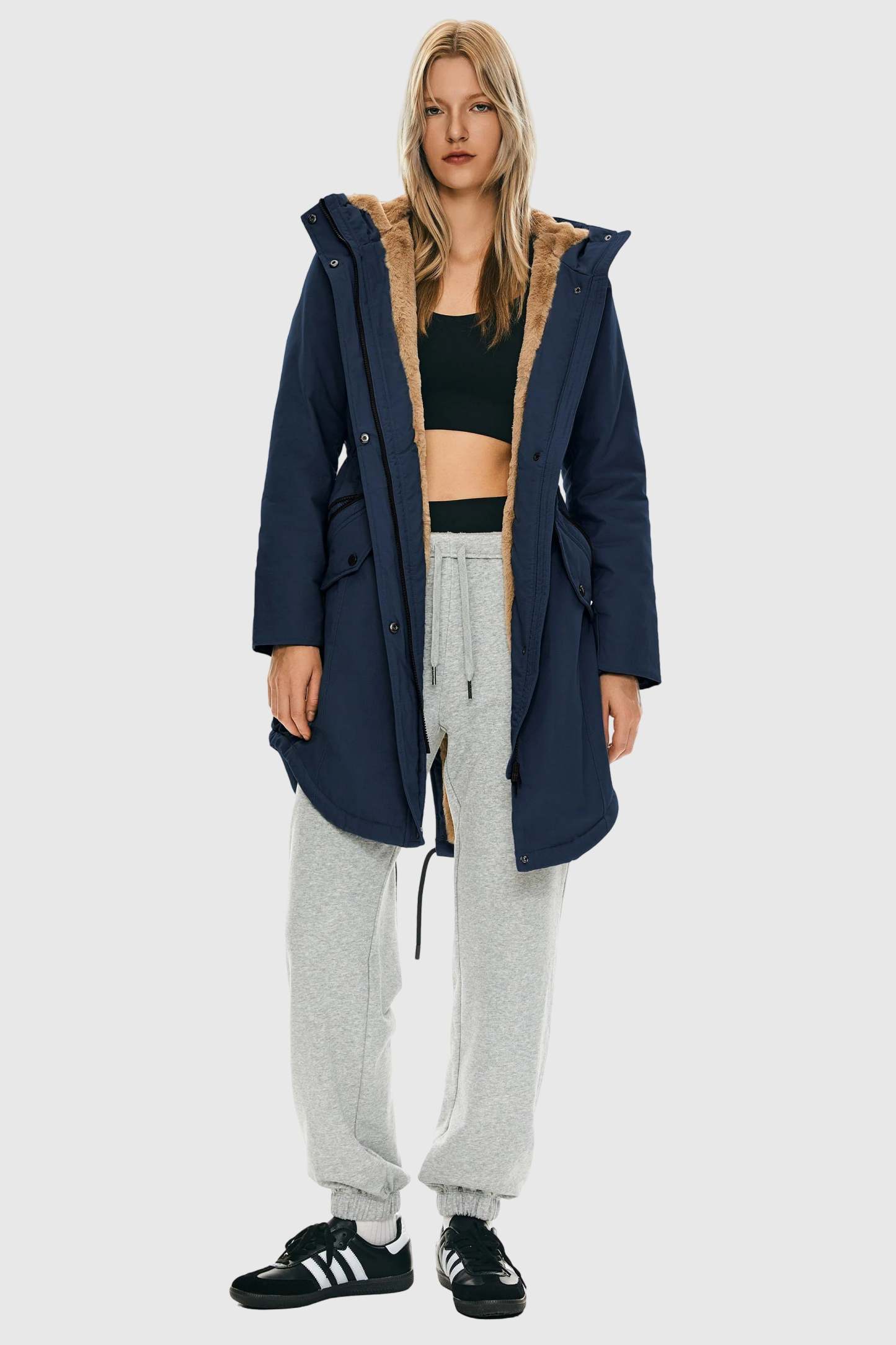 Fleece-Lined Hooded Parka Jacket with Pockets