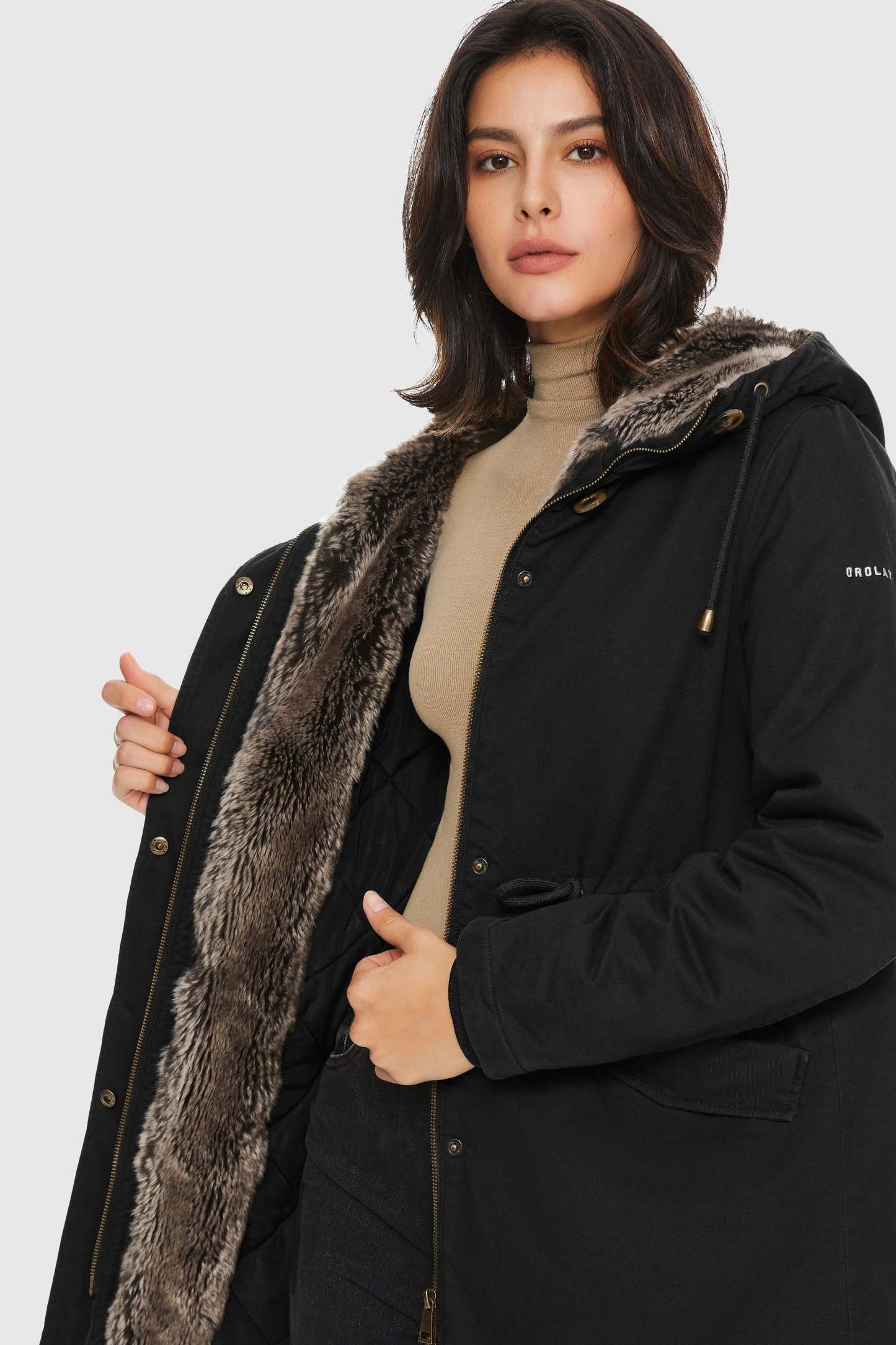 Faux Fur Lined Military Fleece Parka Jacket