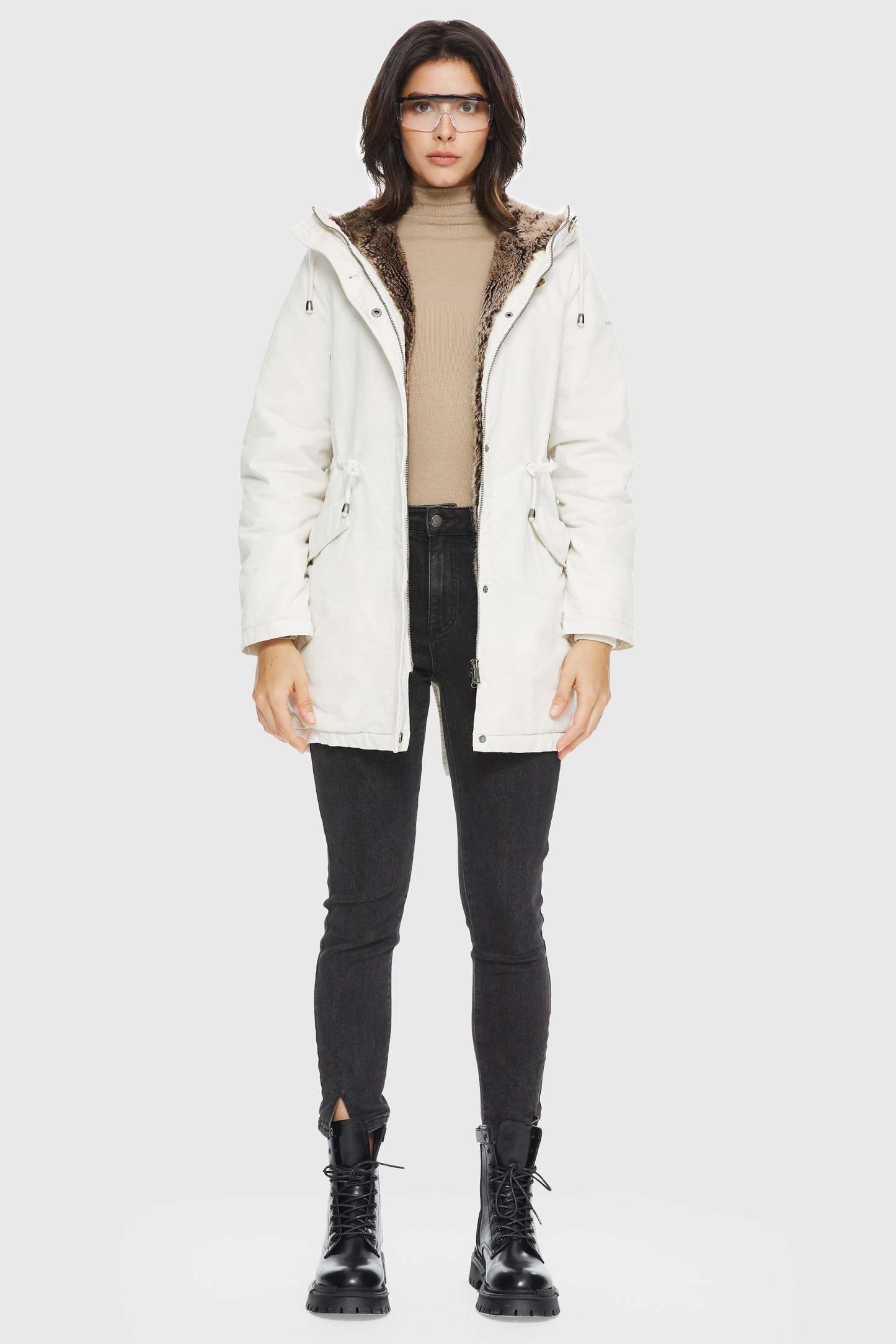 Faux Fur Lined Military Fleece Parka Jacket