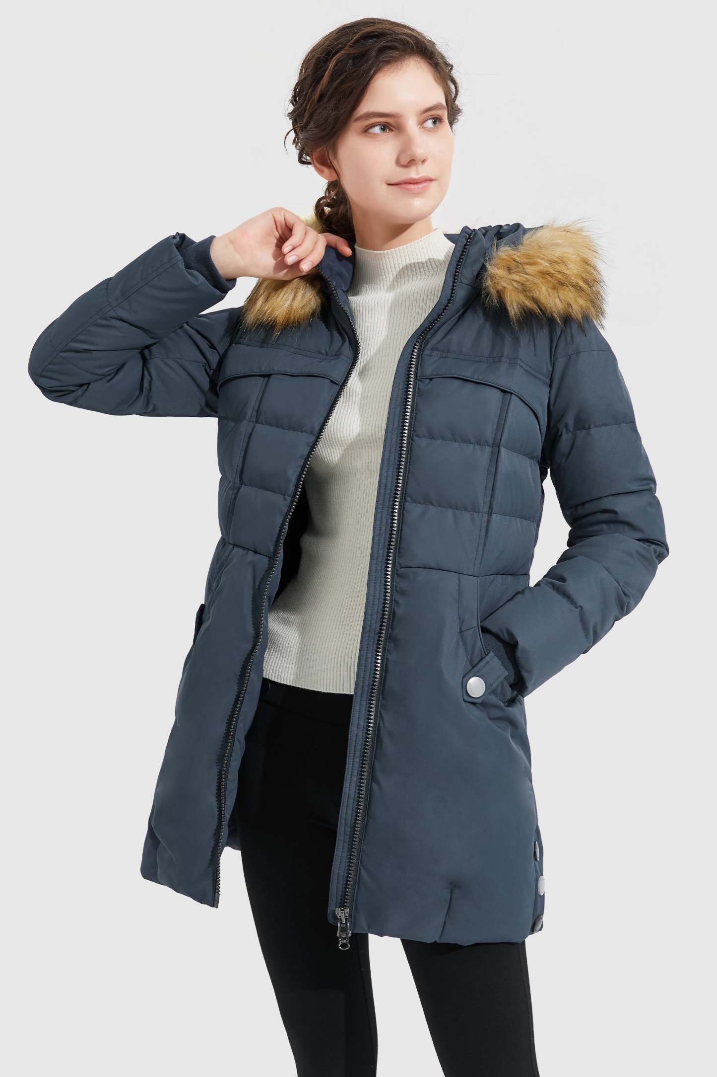 Faux Fur Qulited Puffer Down Jacket