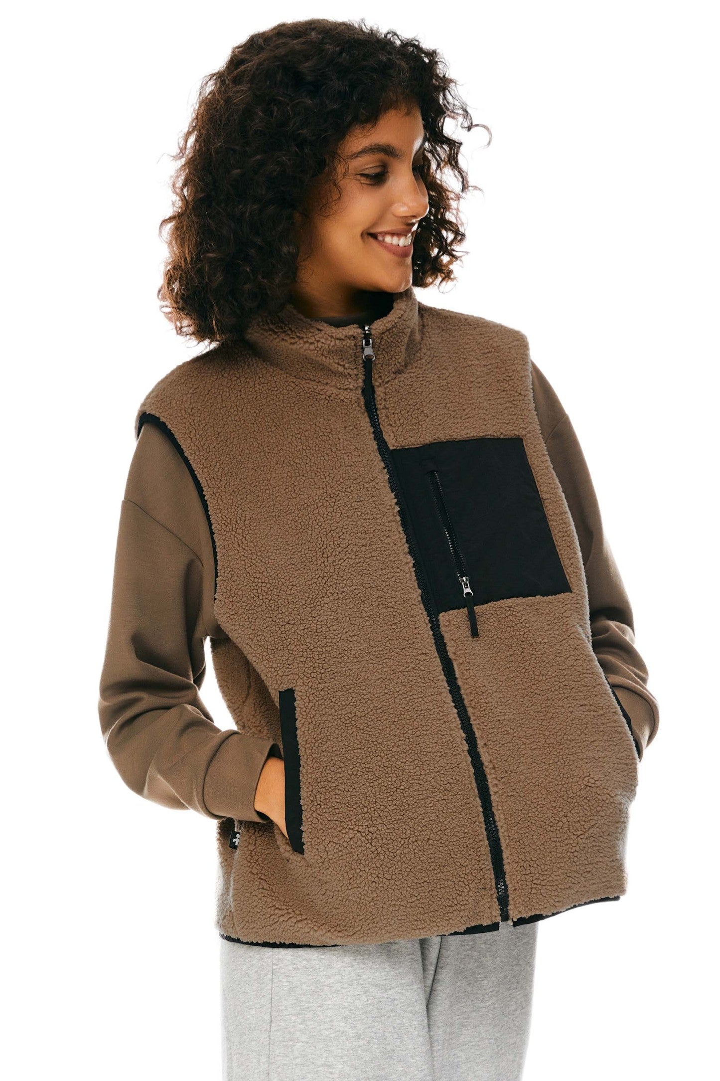 Oversized Fleece Reversible Vest Sherpa with Pockets