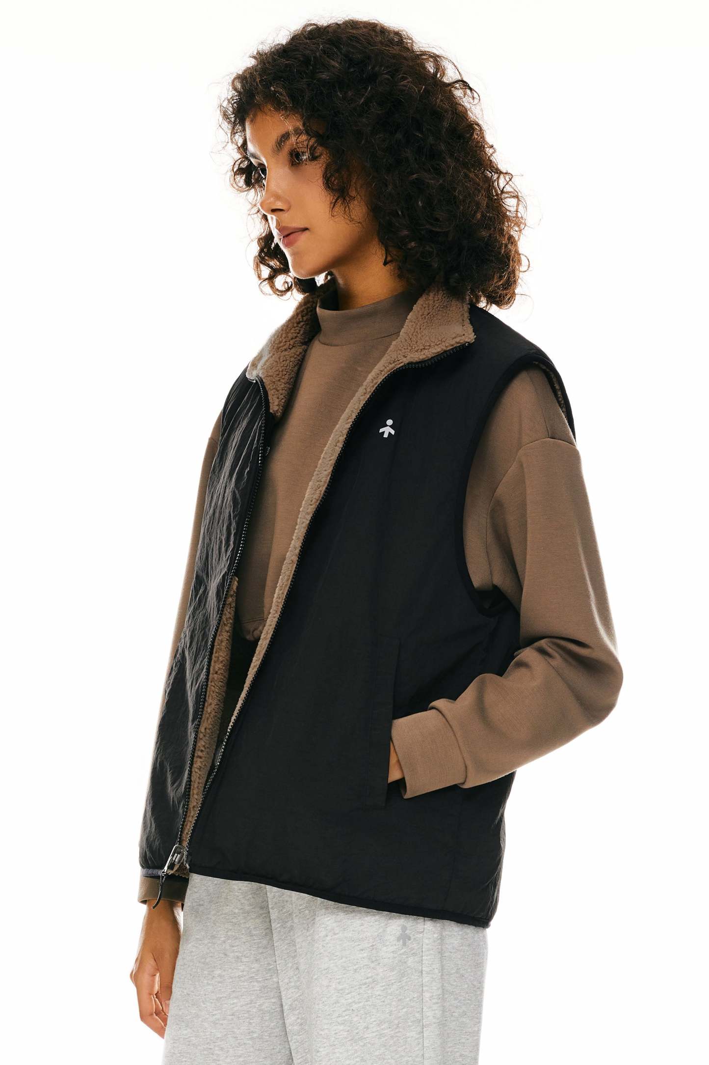 Oversized Fleece Reversible Vest Sherpa with Pockets