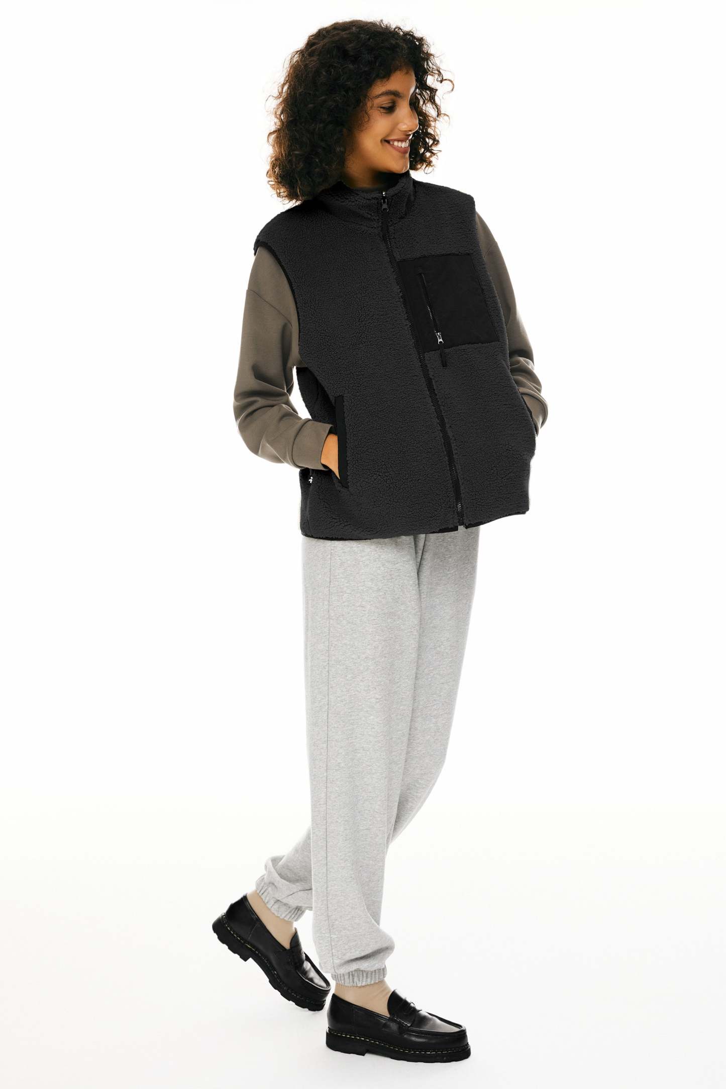 Oversized Fleece Reversible Vest Sherpa with Pockets