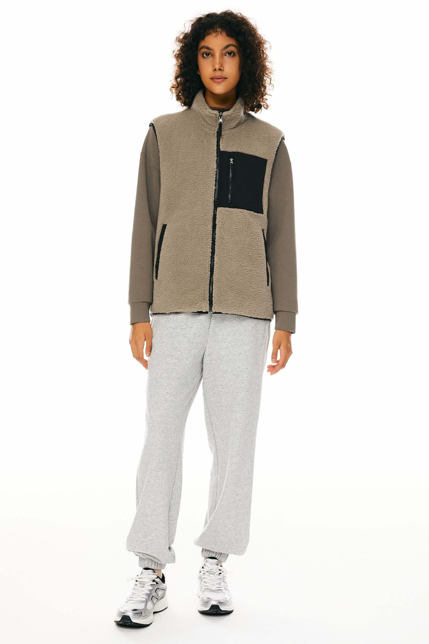 Oversized Fleece Reversible Vest Sherpa with Pockets