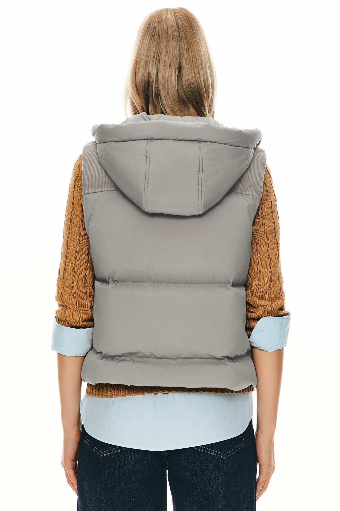 Hooded Puffer Down Vest Cropped Zip Up Lightweight