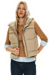 Hooded Puffer Down Vest Cropped Zip Up Lightweight