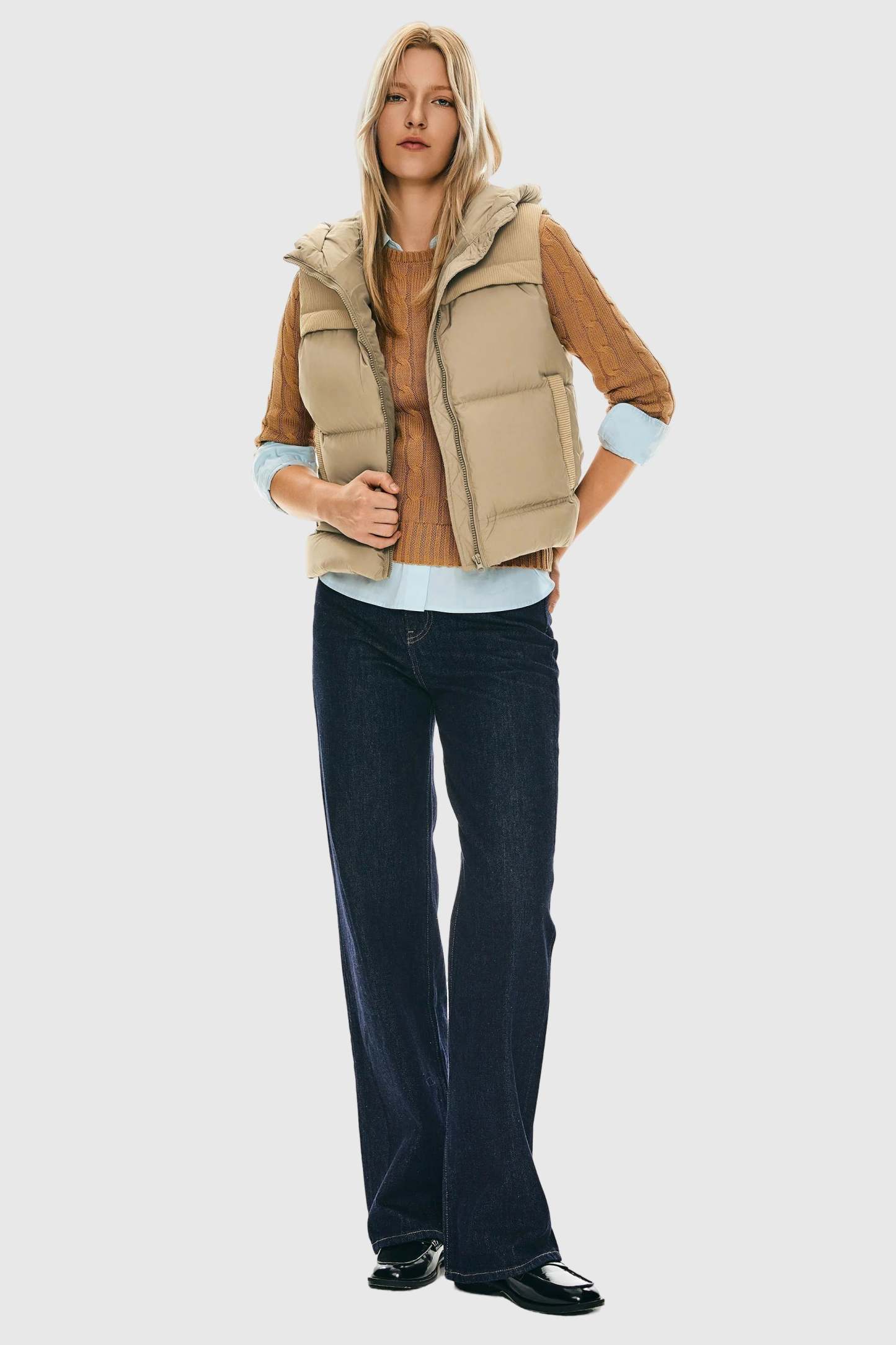 Hooded Puffer Down Vest Cropped Zip Up Lightweight