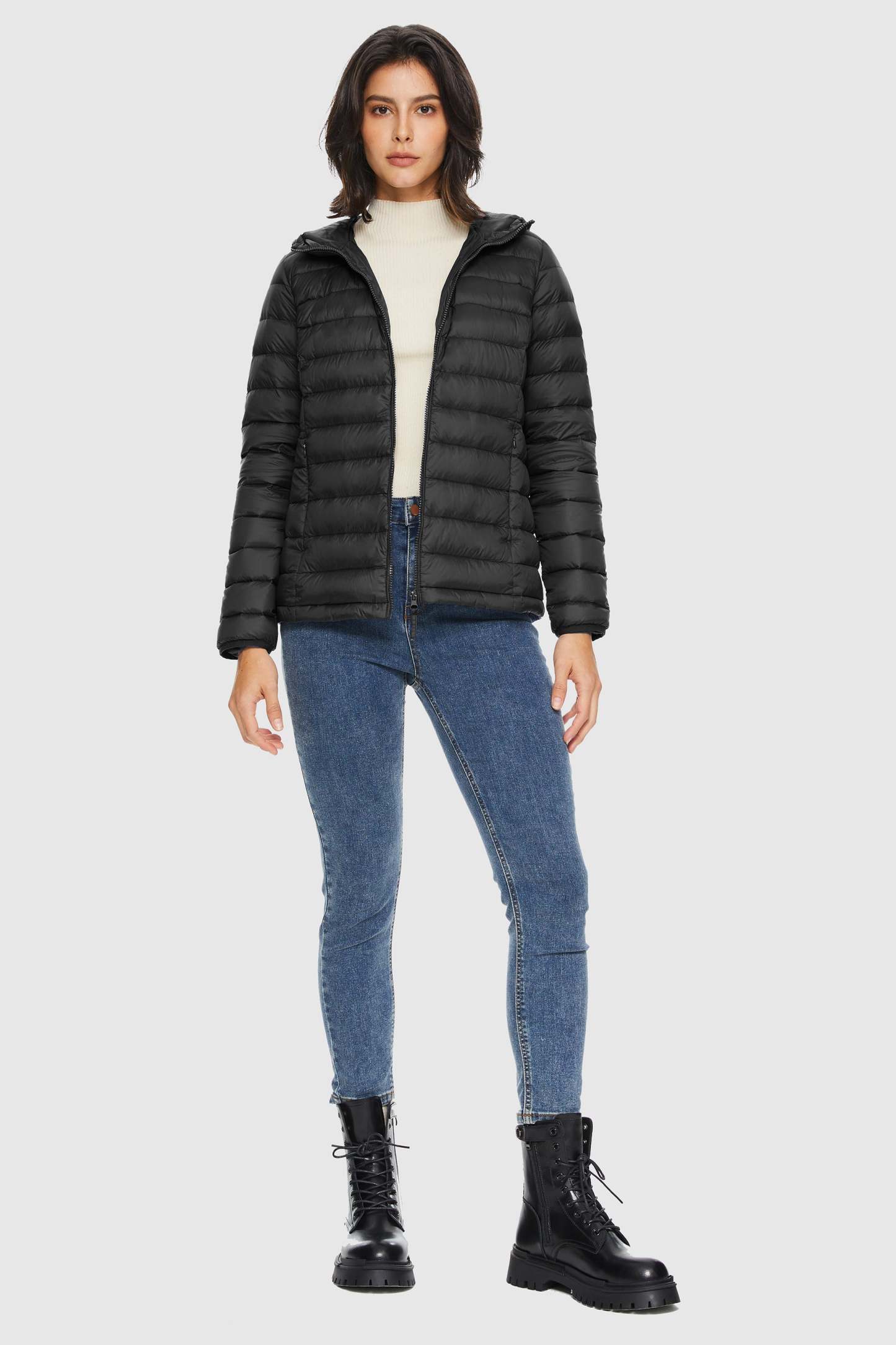 Lightweight Packable Down Jacket with Stand Collar with hood