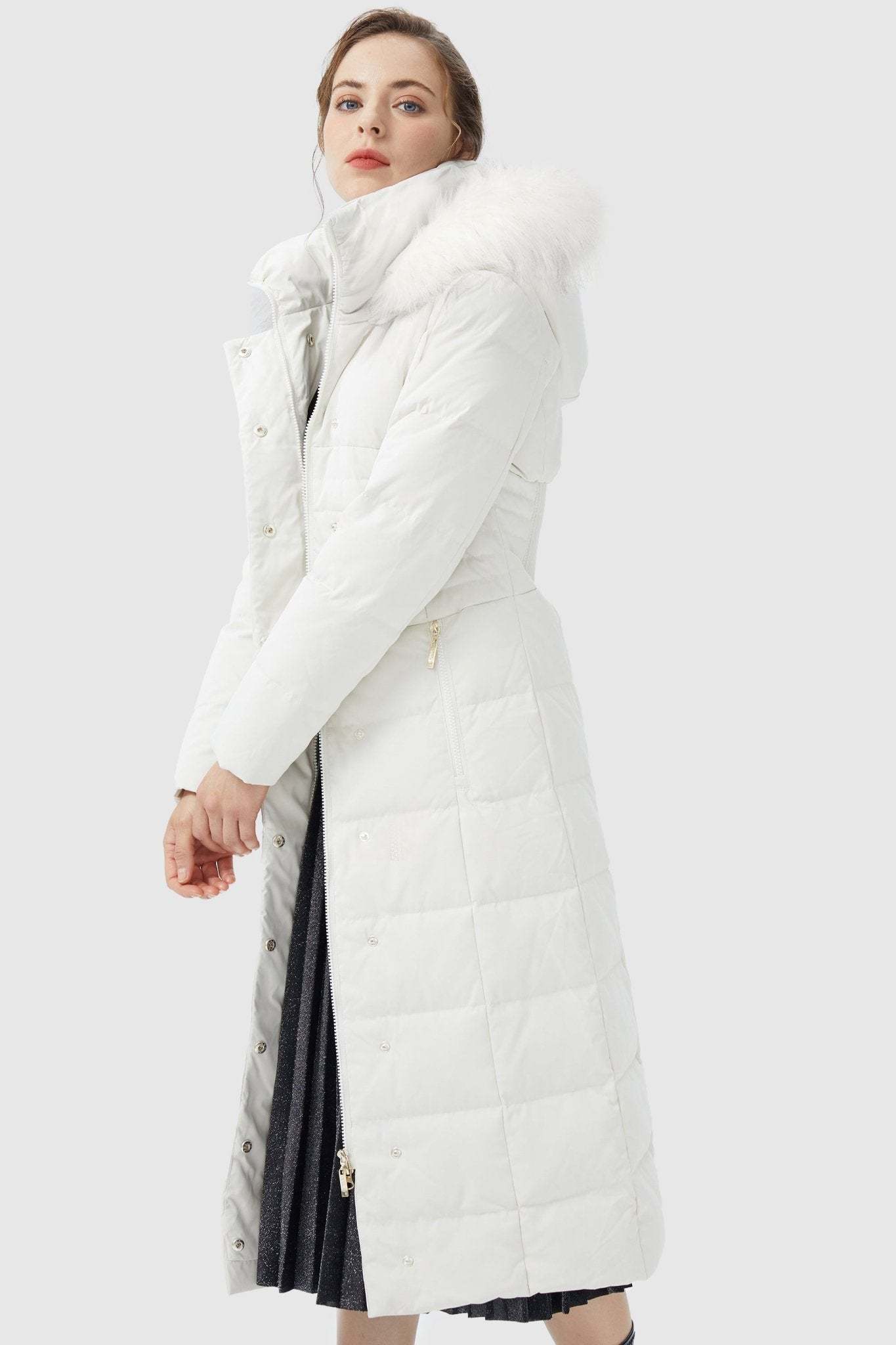 Long Puffer Down Coat with Hood Fur