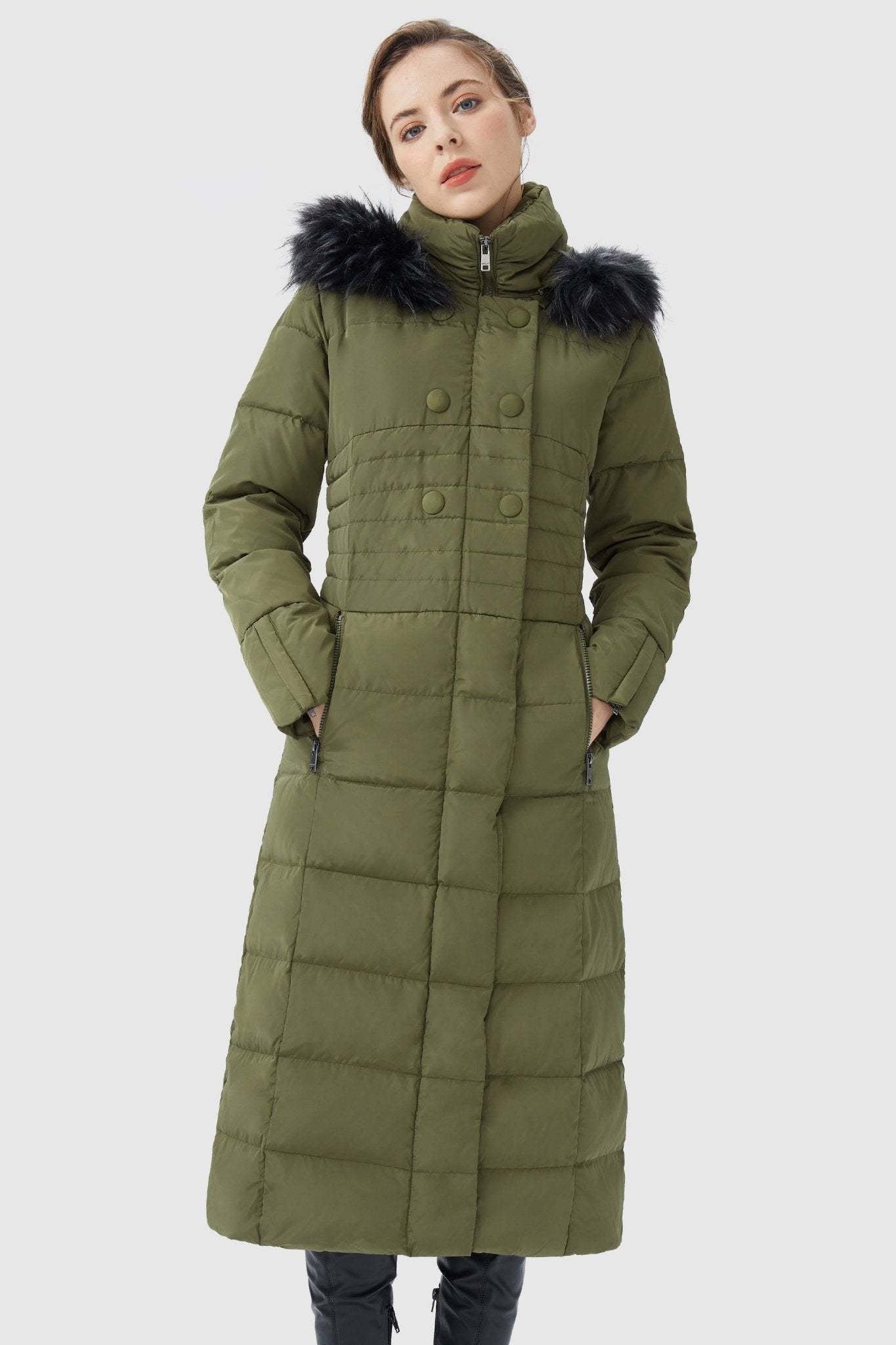 Long Puffer Down Coat with Hood Fur