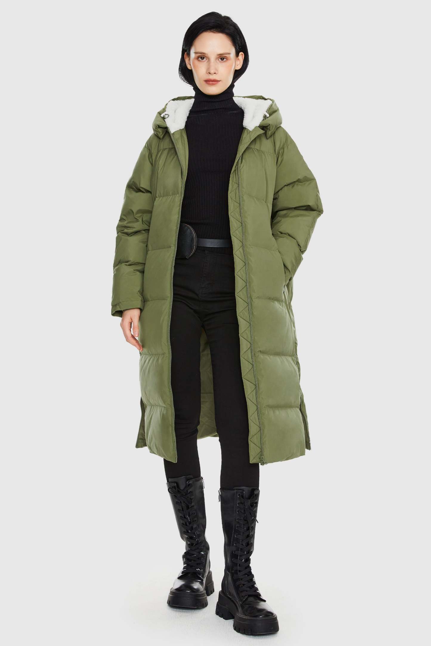 Long Puffer Down Jacket with Hem Slit