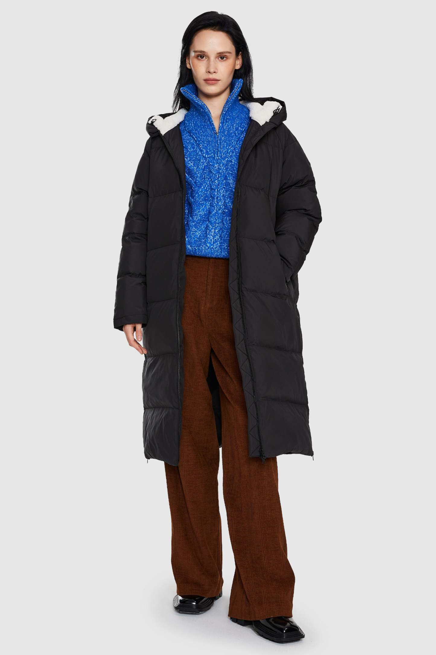 Long Puffer Down Jacket with Hem Slit