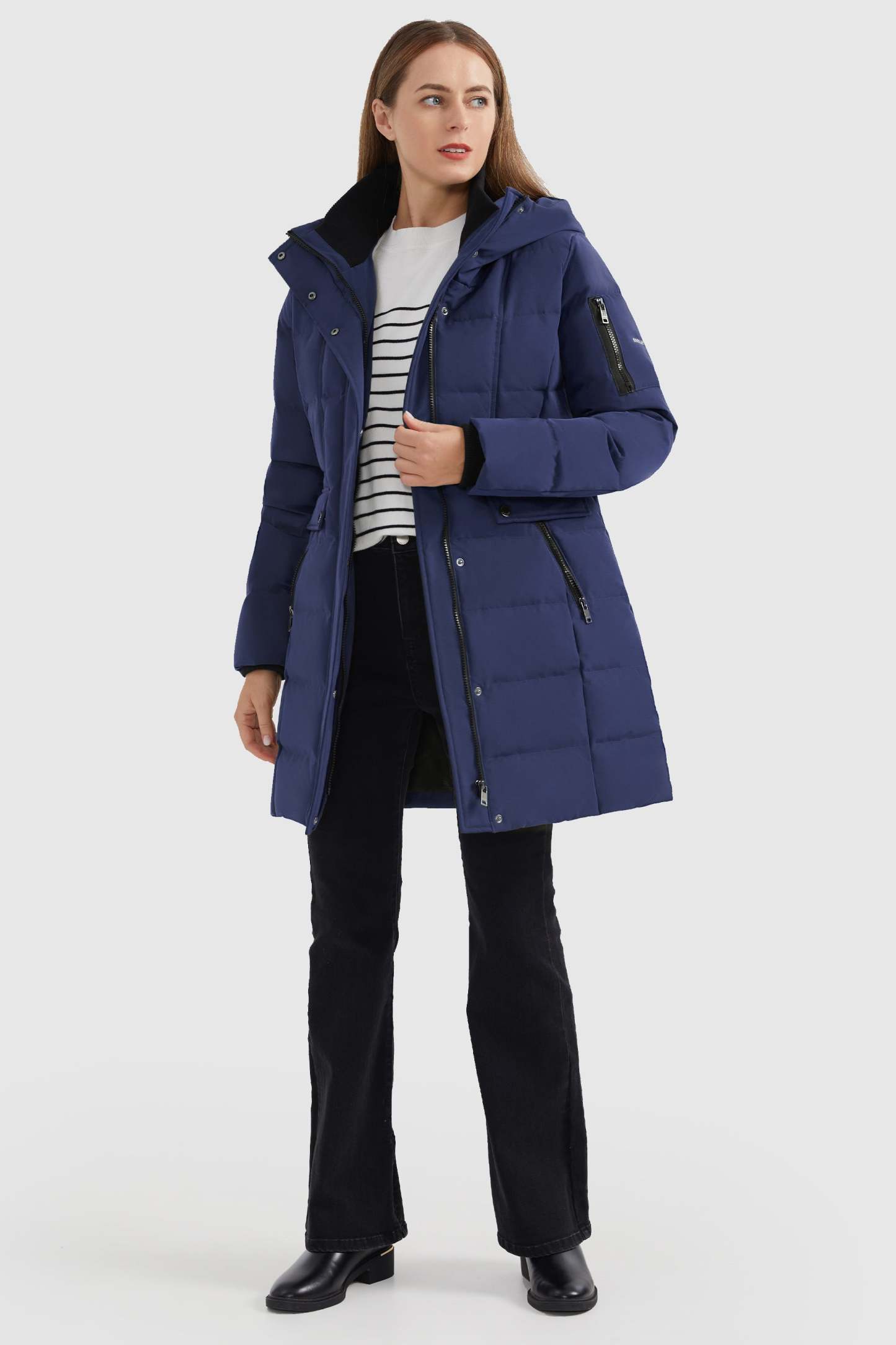Mid Length Slant Pocket Down Puffer Jacket