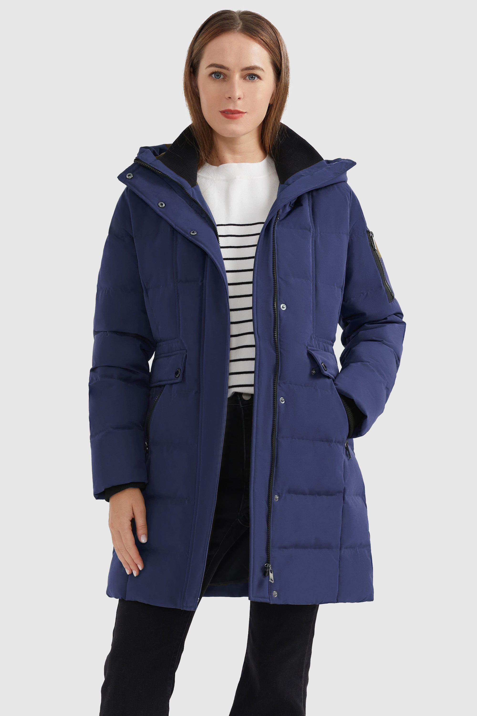Mid Length Slant Pocket Down Puffer Jacket