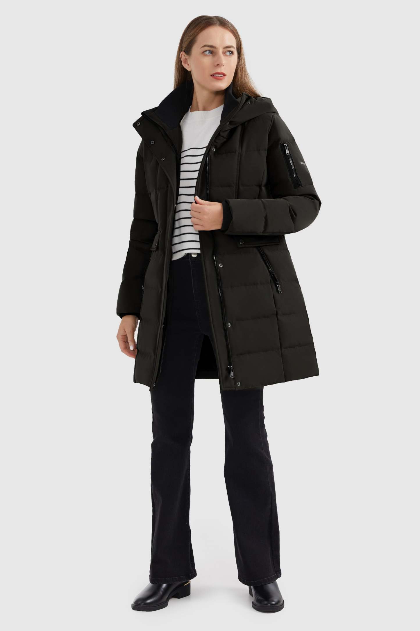 Mid Length Slant Pocket Down Puffer Jacket