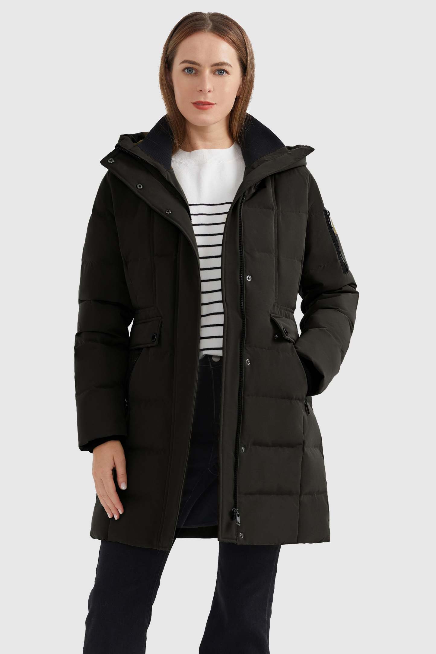 Mid Length Slant Pocket Down Puffer Jacket