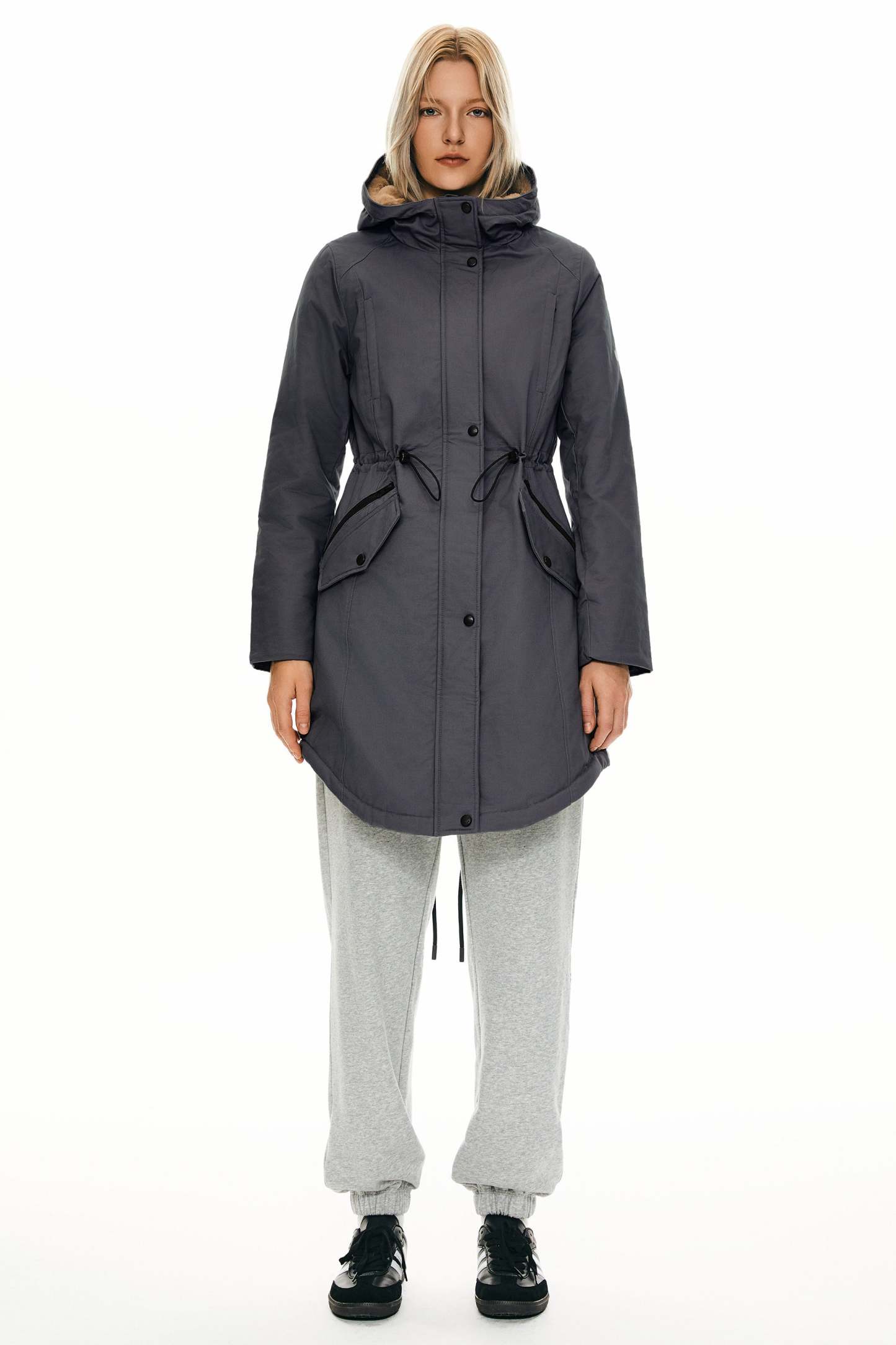 Fleece-Lined Hooded Parka Jacket with Pockets
