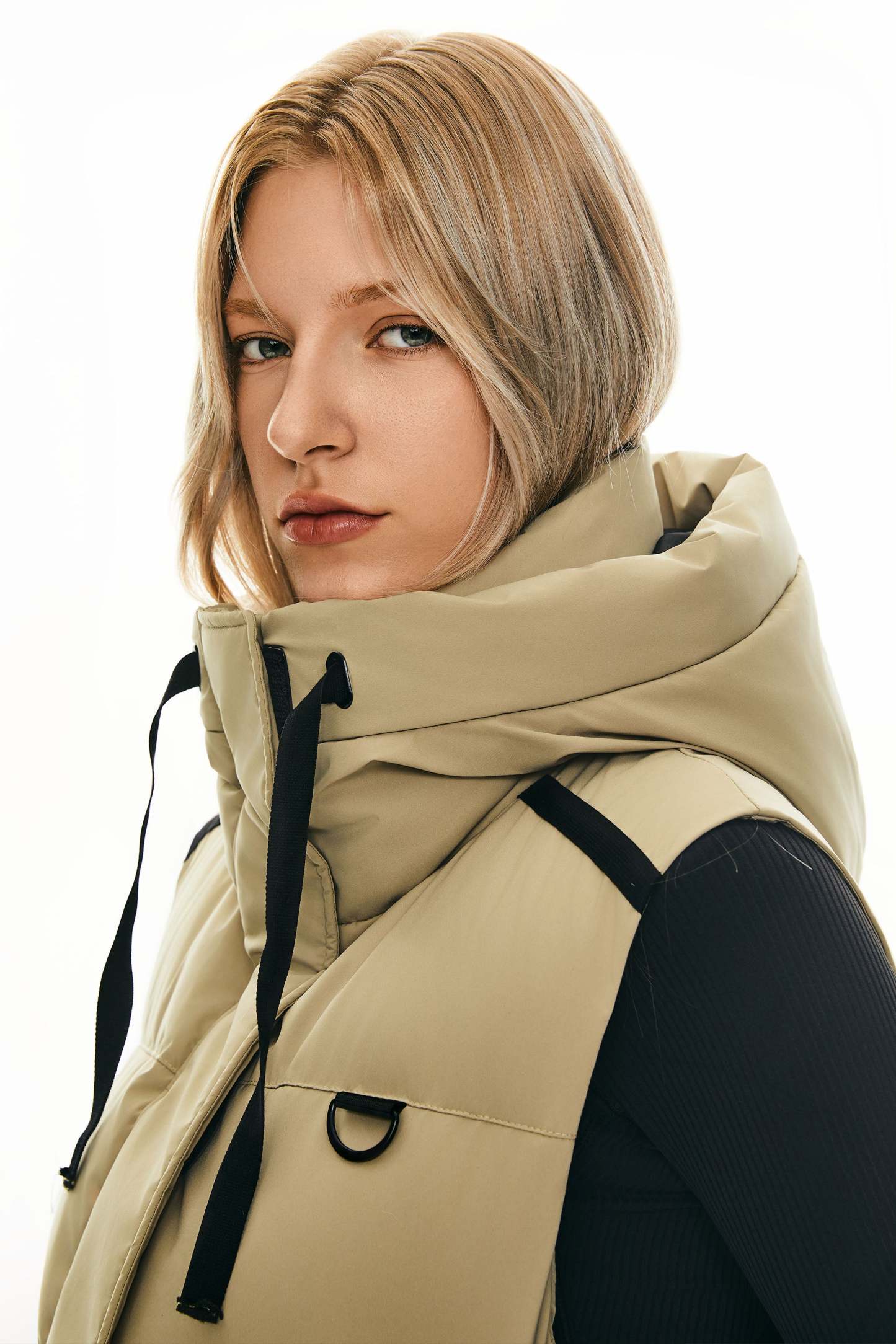 Puffer Down Vest Hooded Cropped Zip Up