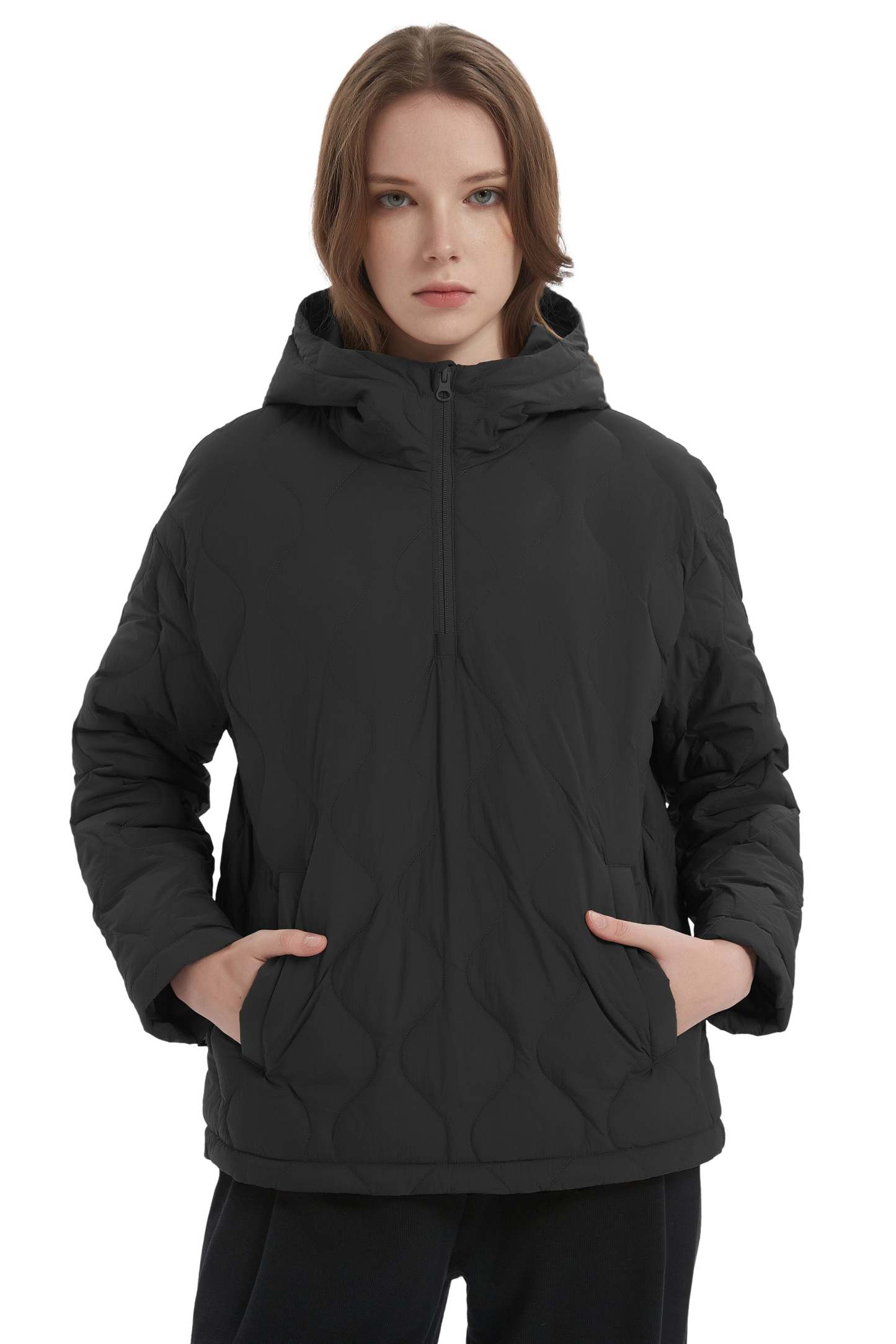 Down Puffer Jacket Half Zip Hoodies Coat