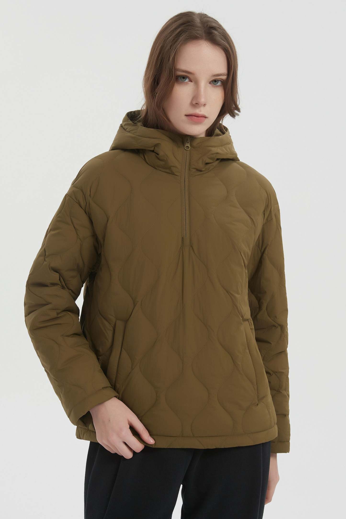 Down Puffer Jacket Half Zip Hoodies Coat