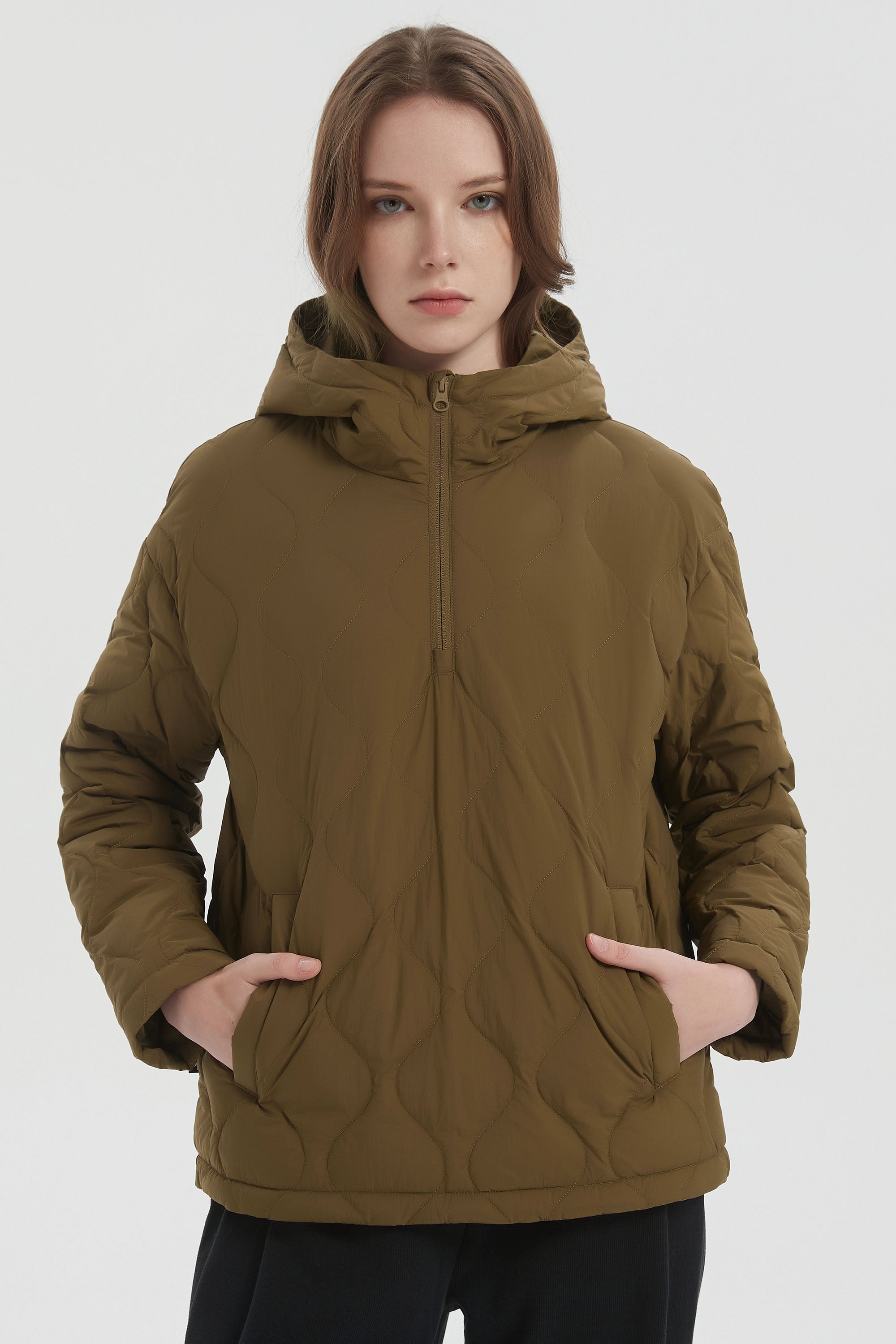 Down Puffer Jacket Half Zip Hoodies Coat
