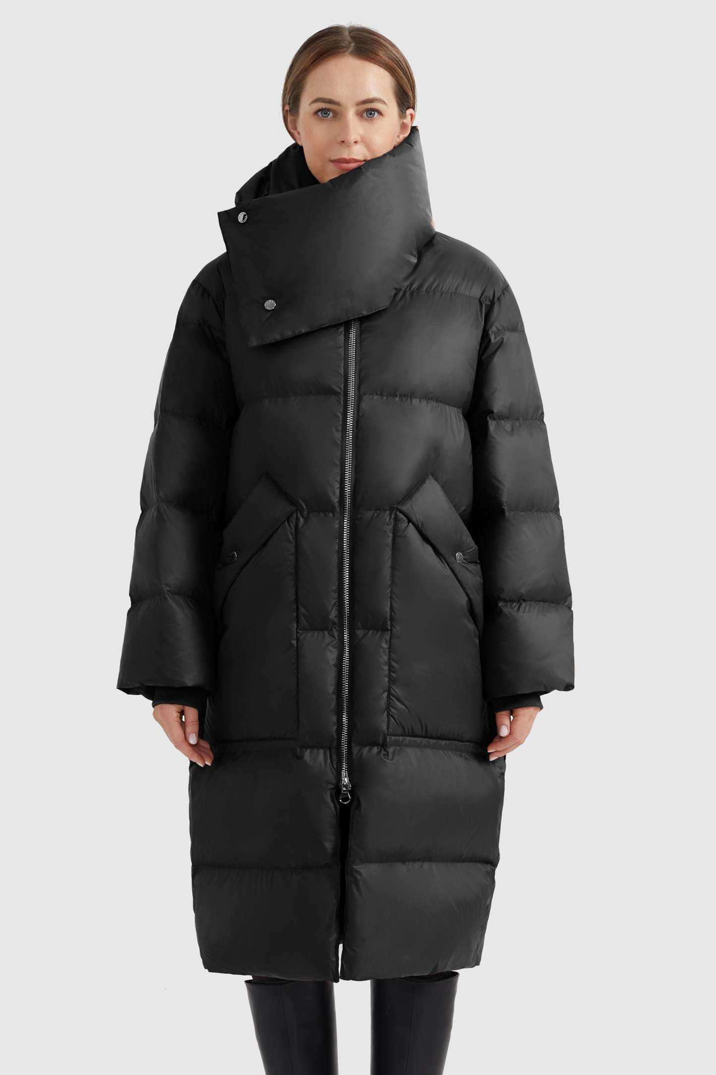 Puffer Long Stylish Winter Down Jacket with Warm Thickened Collar