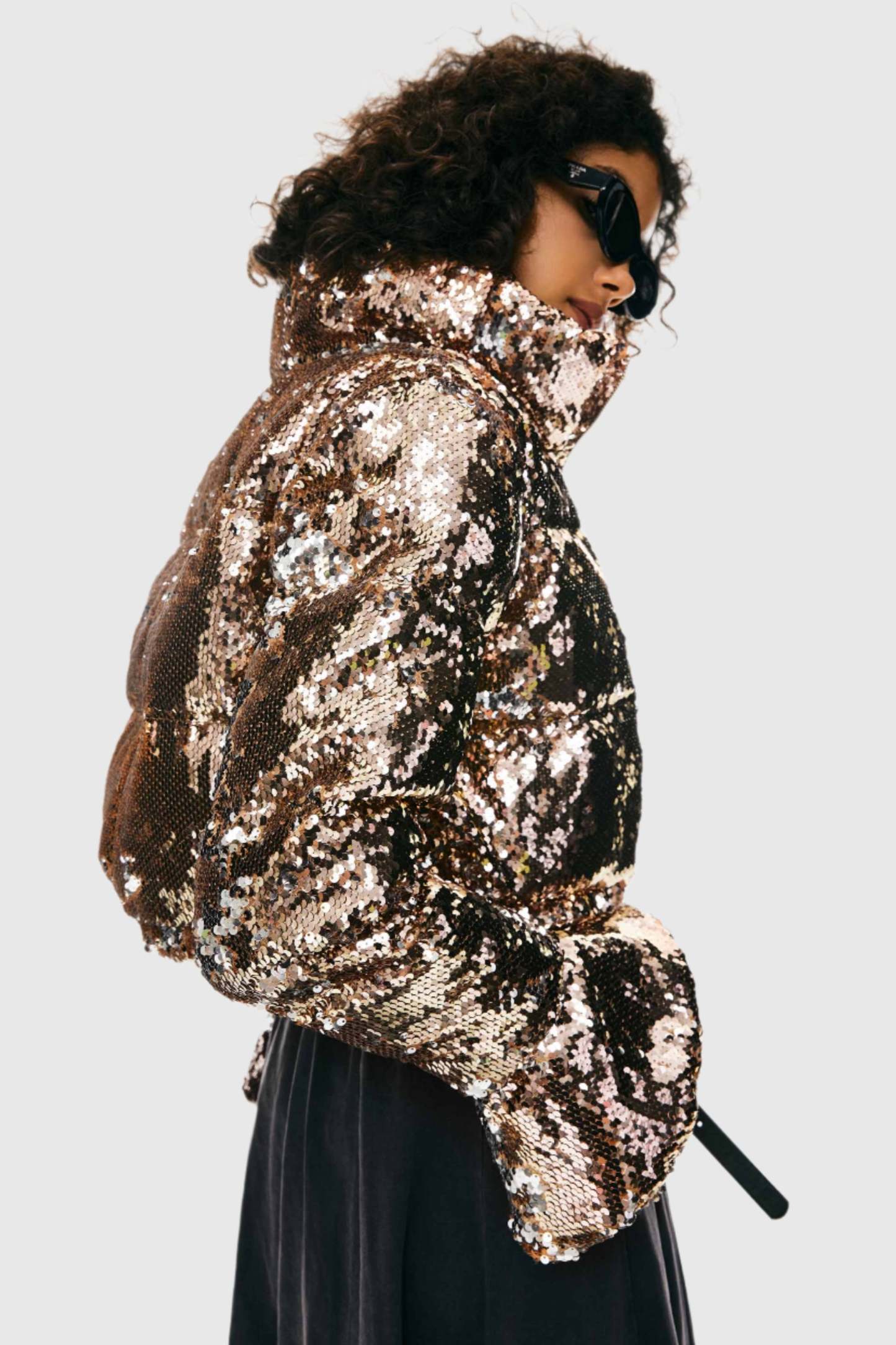Sequin Fashion Petite Down Jacket with Stand Collar