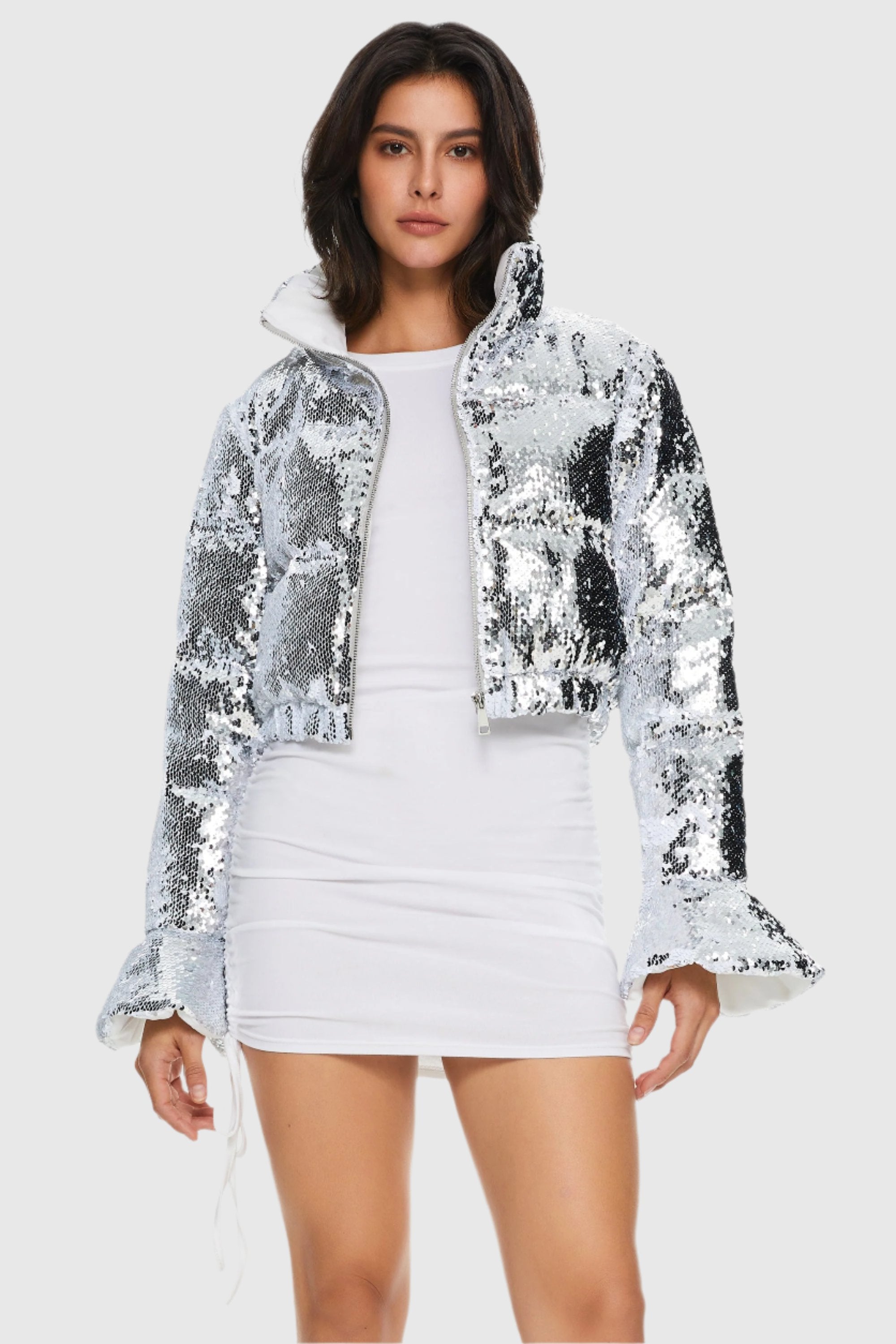 Sequin Fashion Petite Down Jacket with Stand Collar