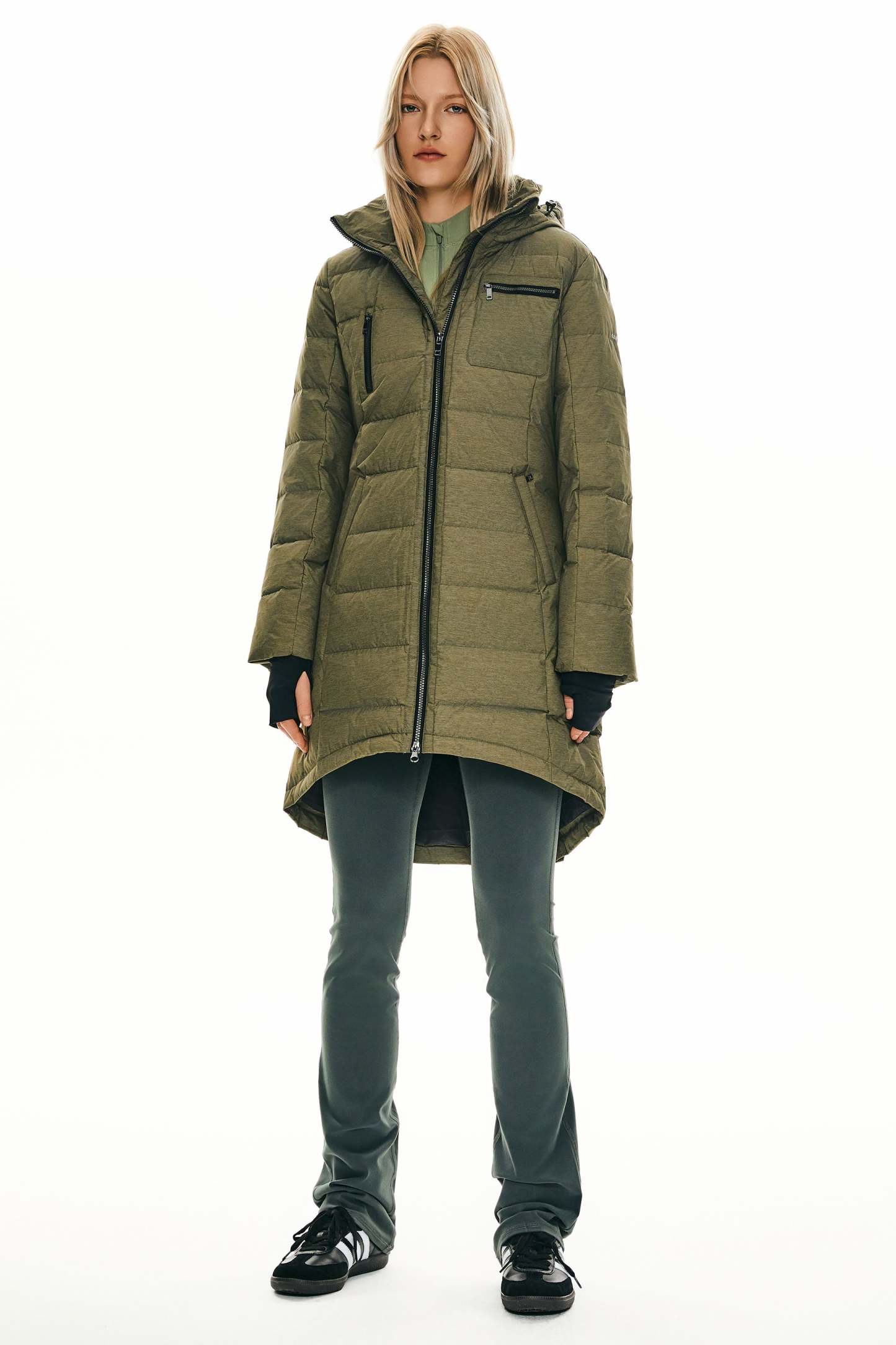 Slant Pocket Zip up Puffer Down Coat