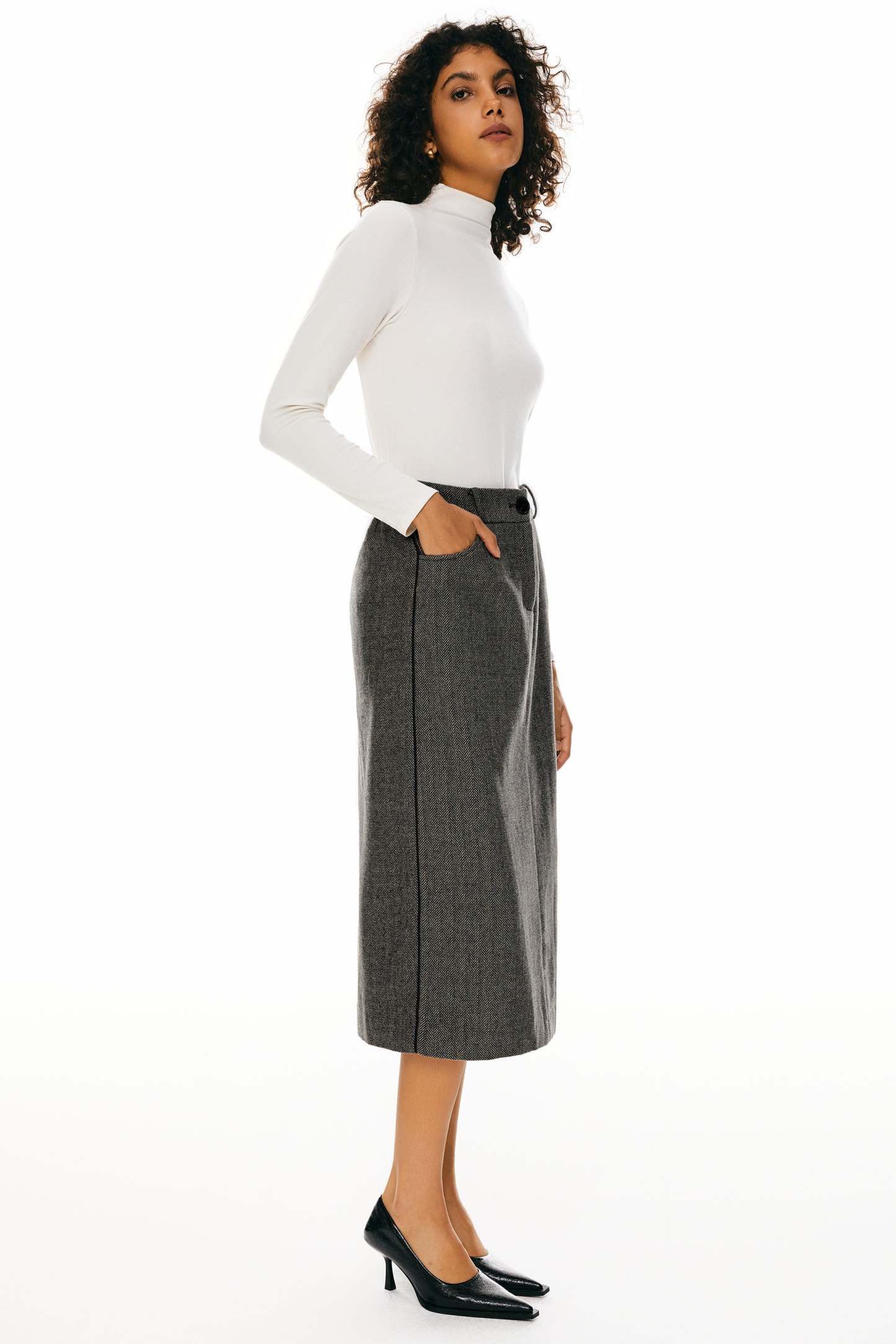 Wool Midi Office Skirt