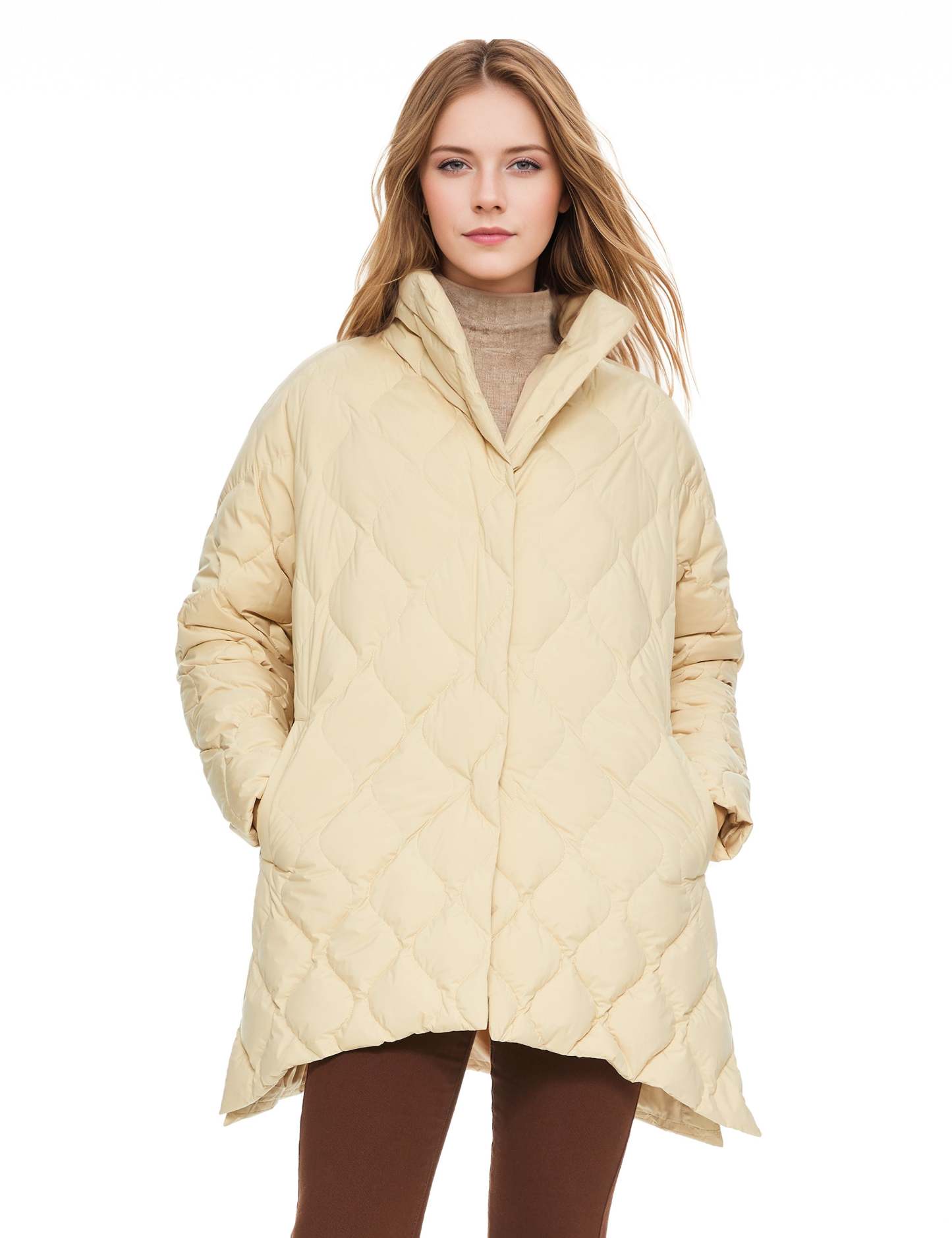 Oversized Quilted Puffer Jacket Lightweight with Pockets