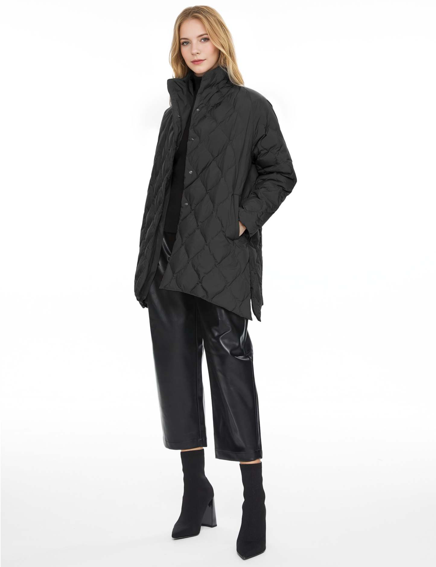 Oversized Quilted Puffer Jacket Lightweight with Pockets