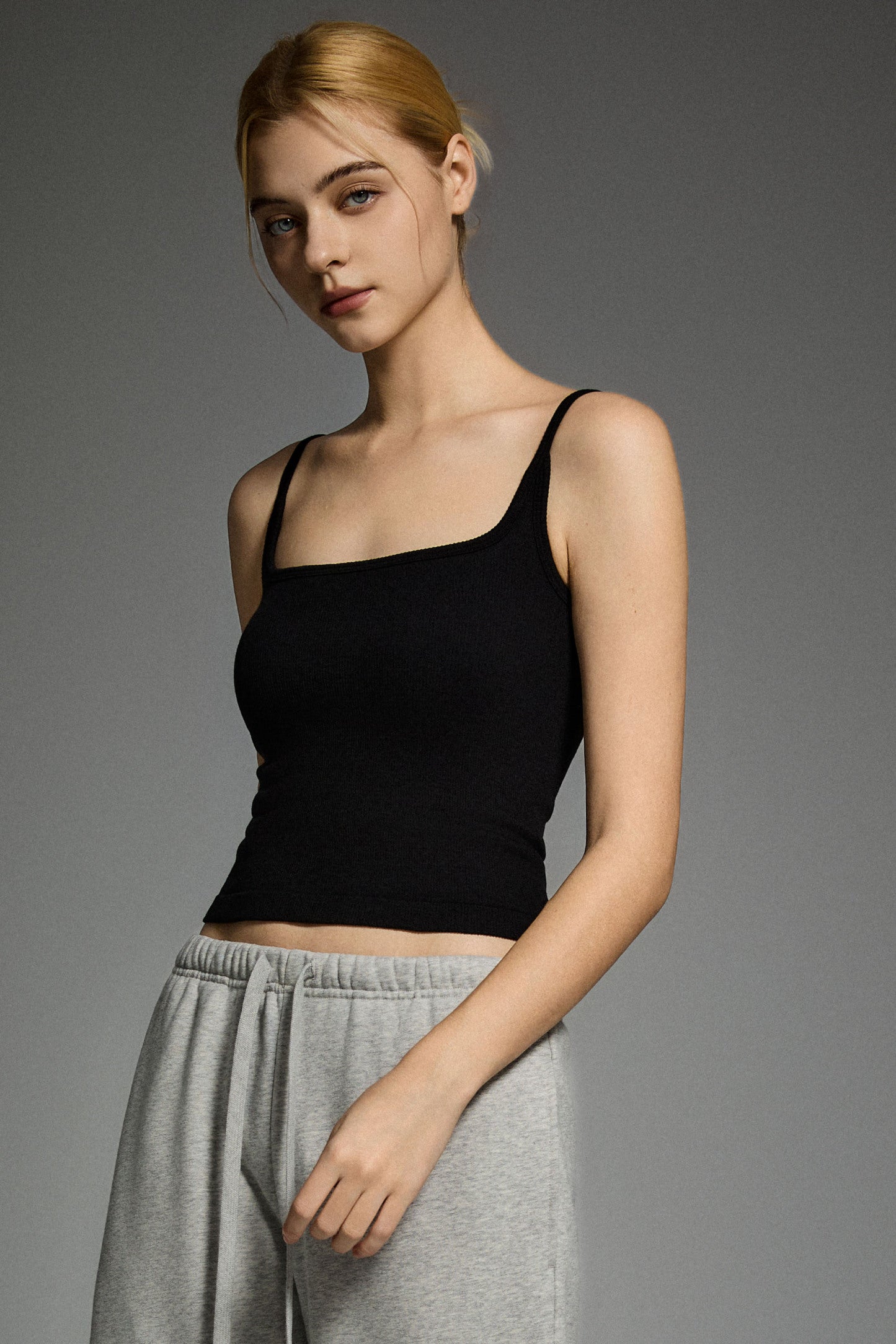 Padded Ribbed Square Neck Tank