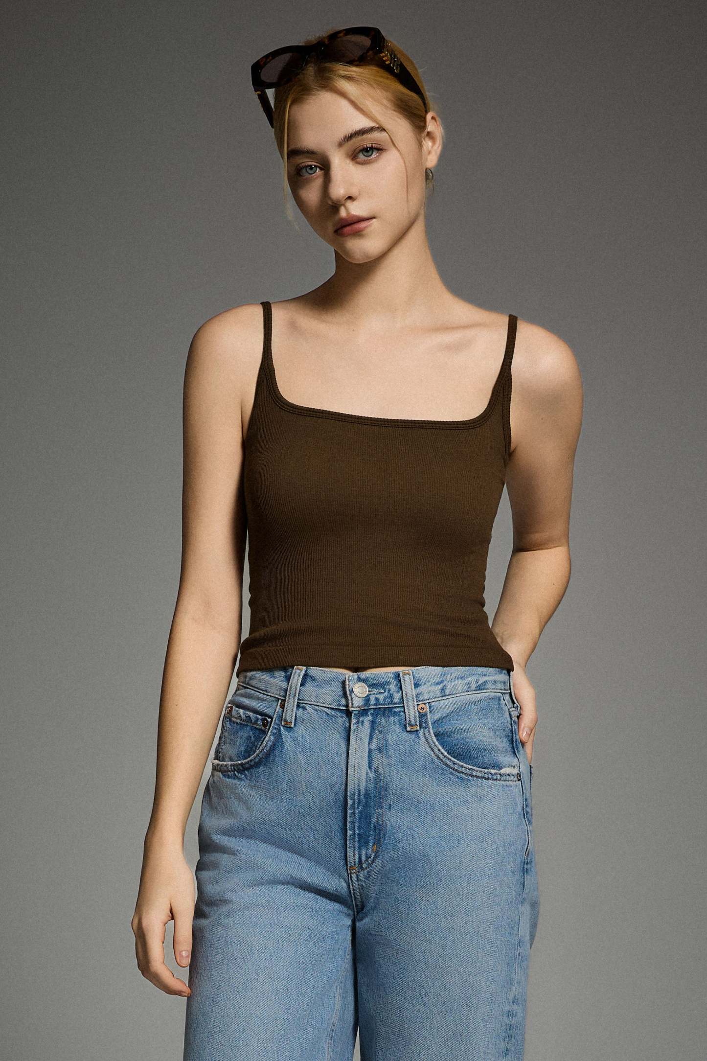 Padded Ribbed Square Neck Tank