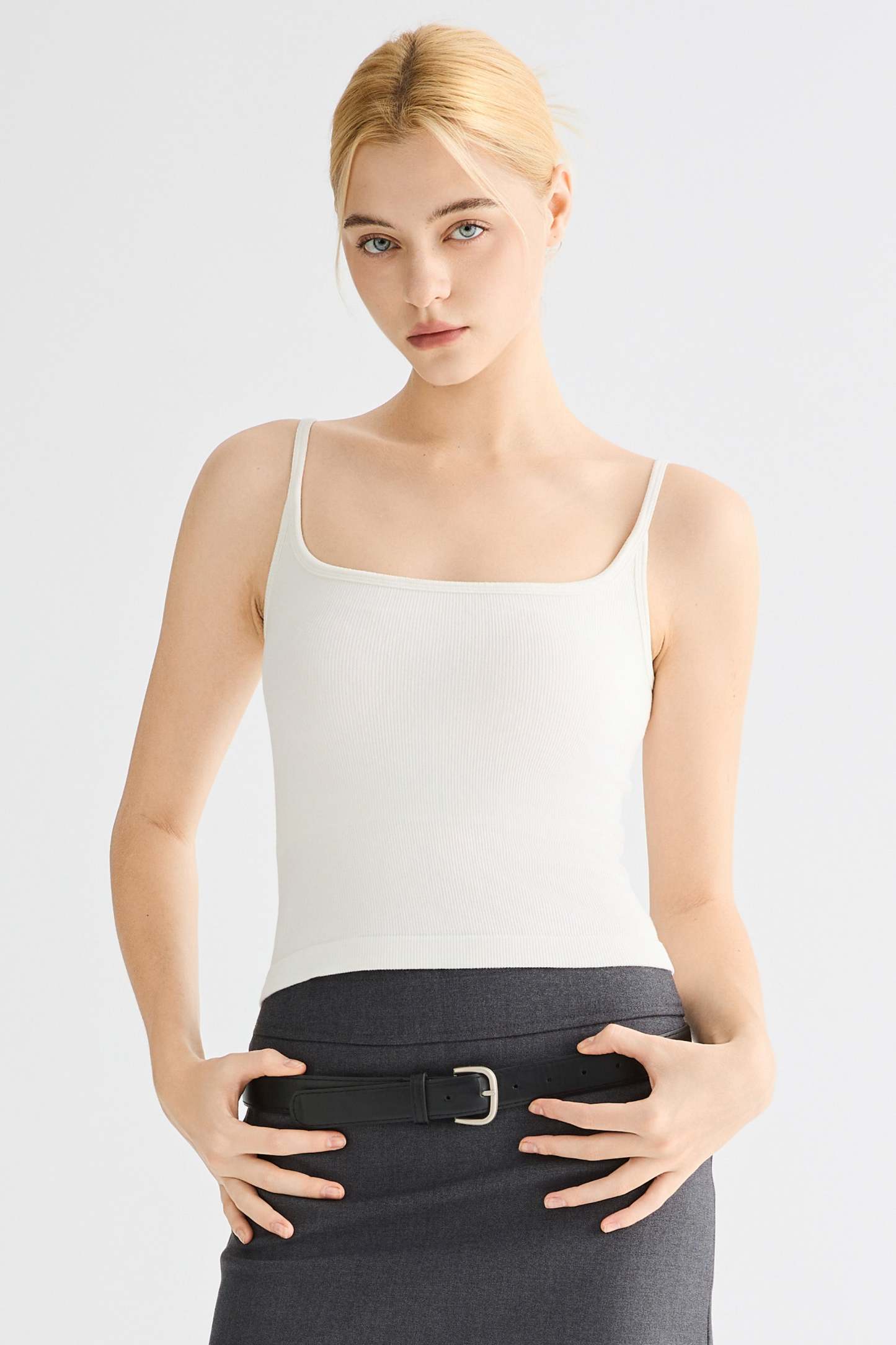Padded Ribbed Square Neck Tank