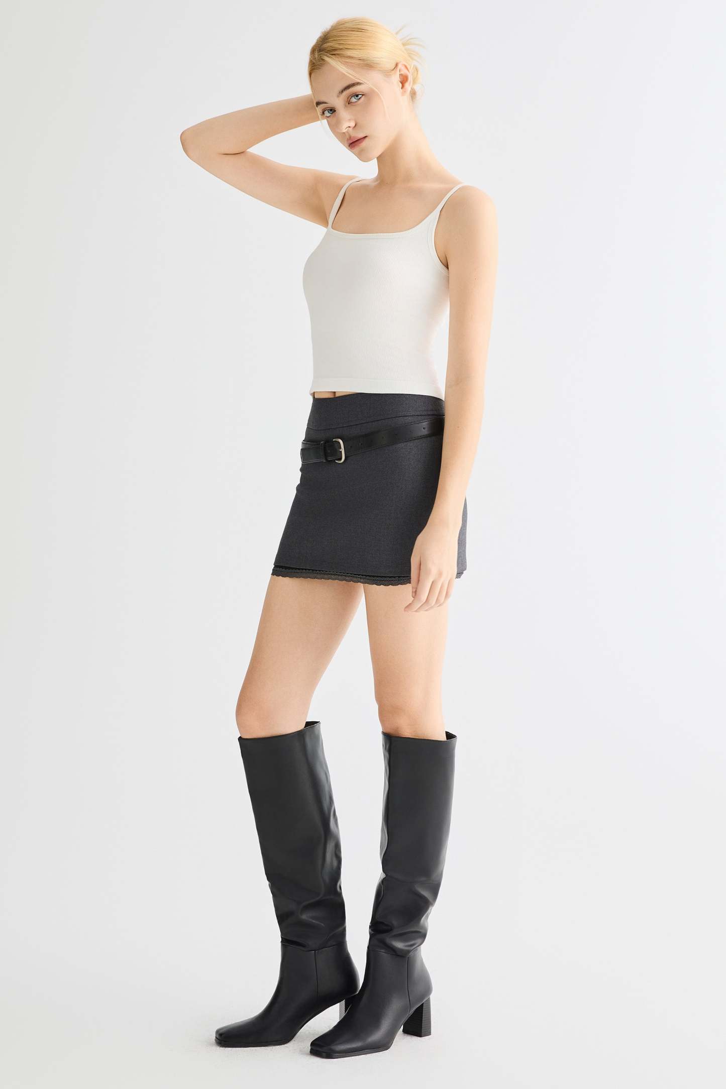 Padded Ribbed Square Neck Tank