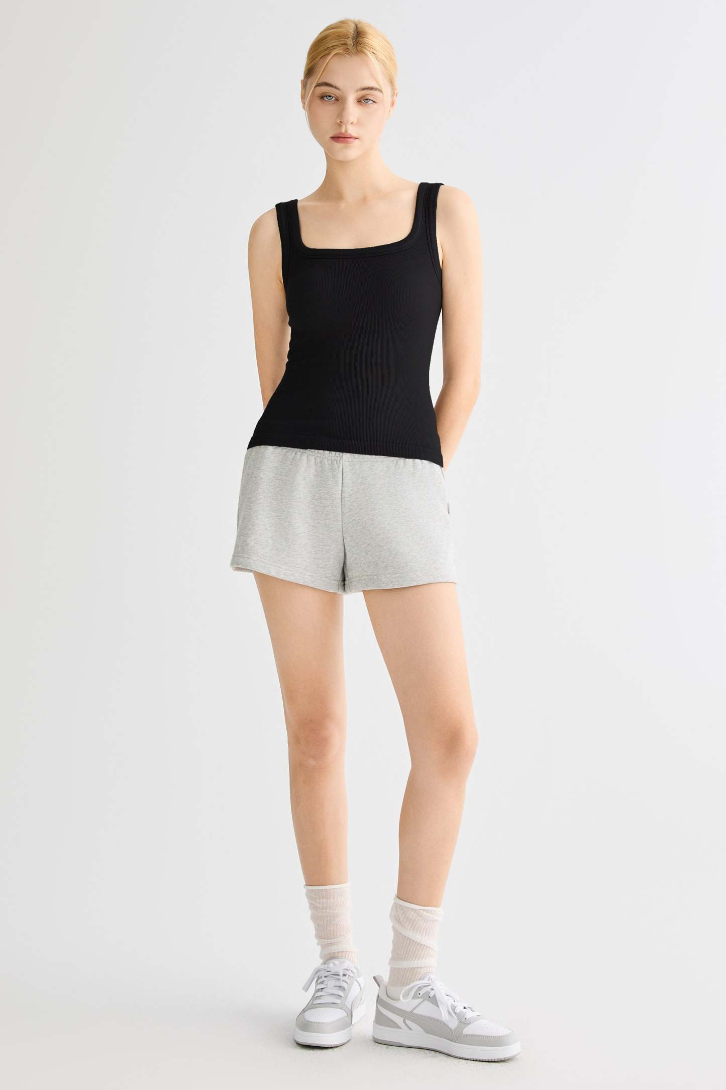 Padded Ribbed Wide-Strap Crew Tank