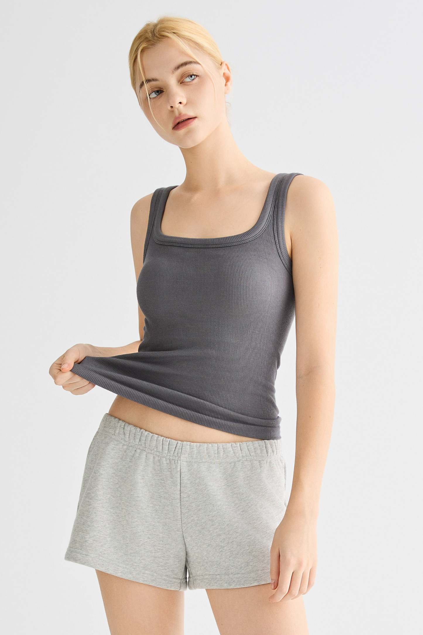Padded Ribbed Wide-Strap Crew Tank