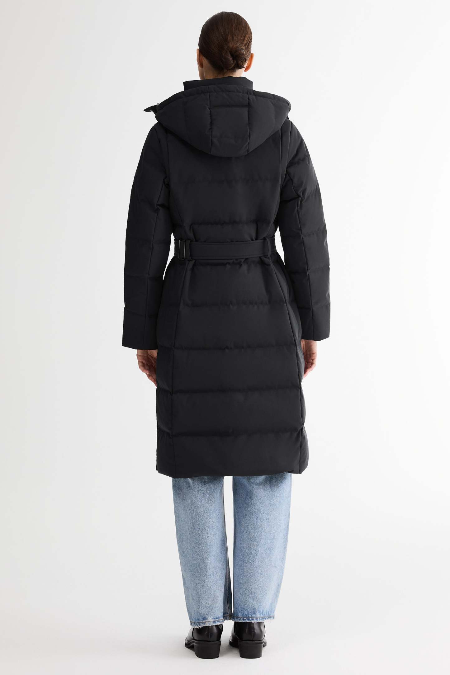 Celeste Long Hooded Belted Down Coat