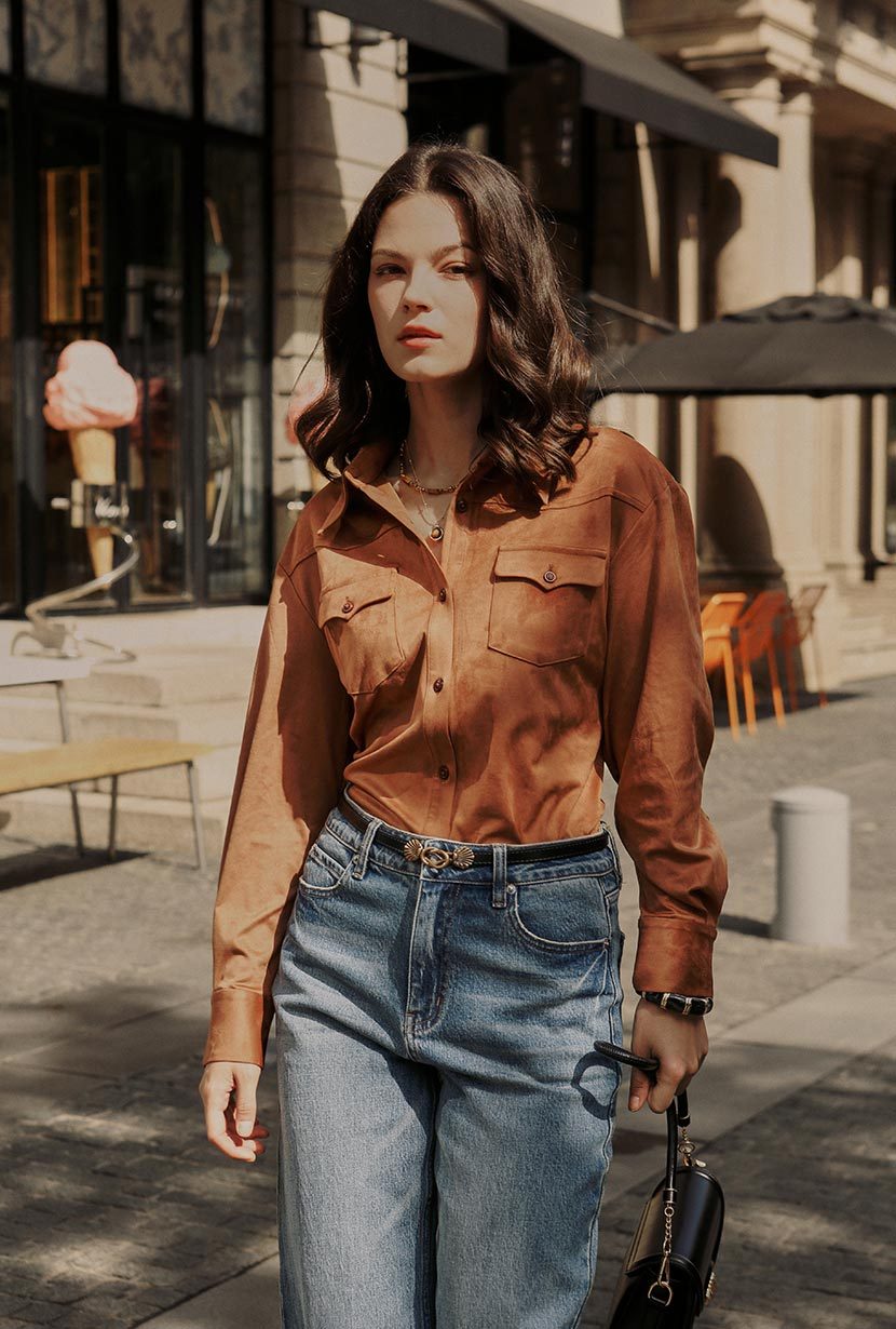 Coleen Suede Shirt - Brown