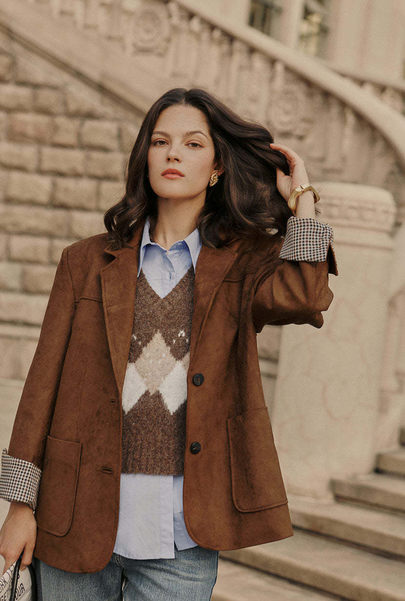 Dominique Oversized Suede Blazer - Caramel