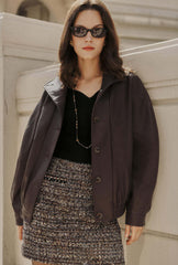 Ashley Oversized Faux Leather Jacket - Dark Umber